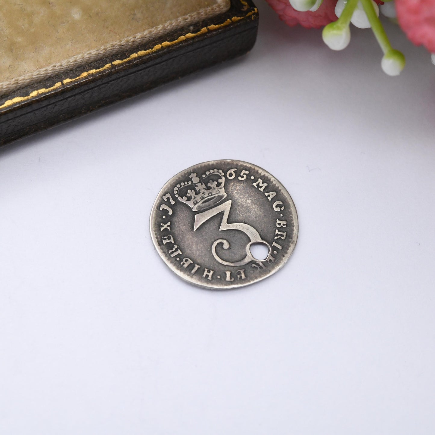 Antique Silver 1765 George III Threepence Coin Pendant Charm - Pierced Holed Silver Coin Jewellery | Georgian Era Commemorative