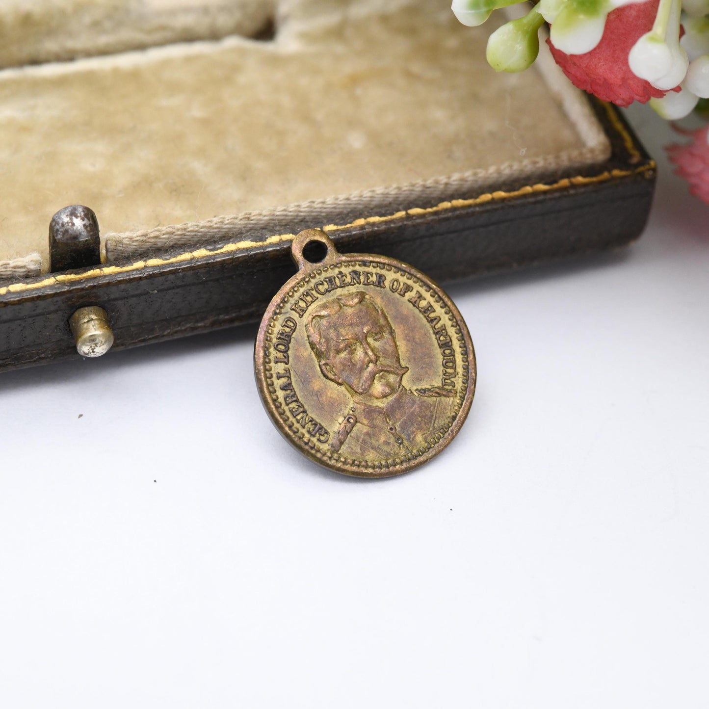 Antique Lord Kitchener of Khartoum Charm Pendant Advertising Medal Wills Fine Shag Tobacco Miniature Token c. 1914 WWI Military Collectable