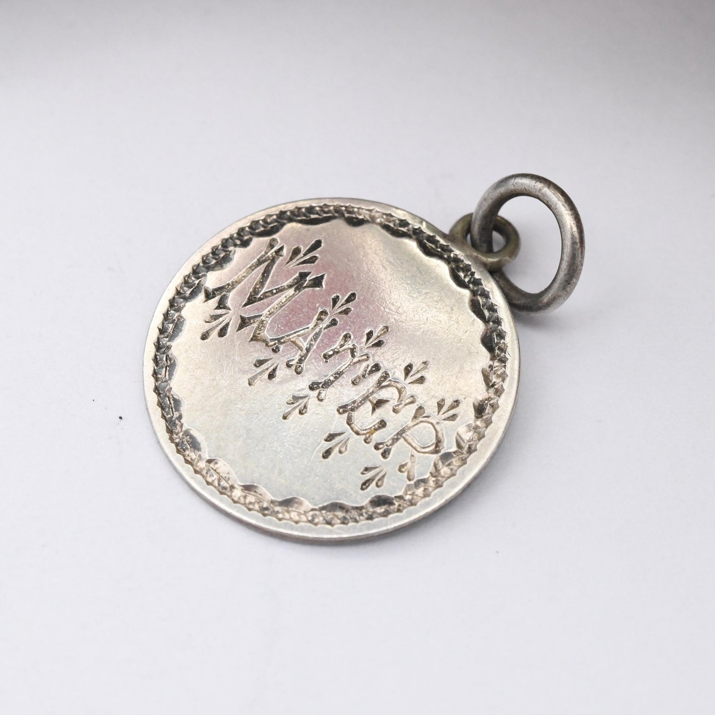 Antique Love Token Mater Sterling Silver Queen Victoria Threepence Coin Charm Pendant c. 1890s - Latin for Mum Mother Gift Charm Jewellery