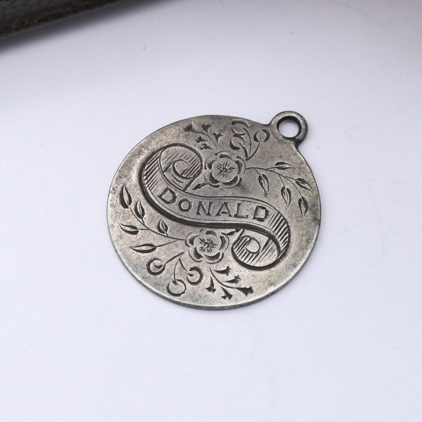 Antique Love Token Donald Sterling Silver Queen Victoria Threepence Coin Charm Pendant - Engraved Name Coin Old British Money Flower Design