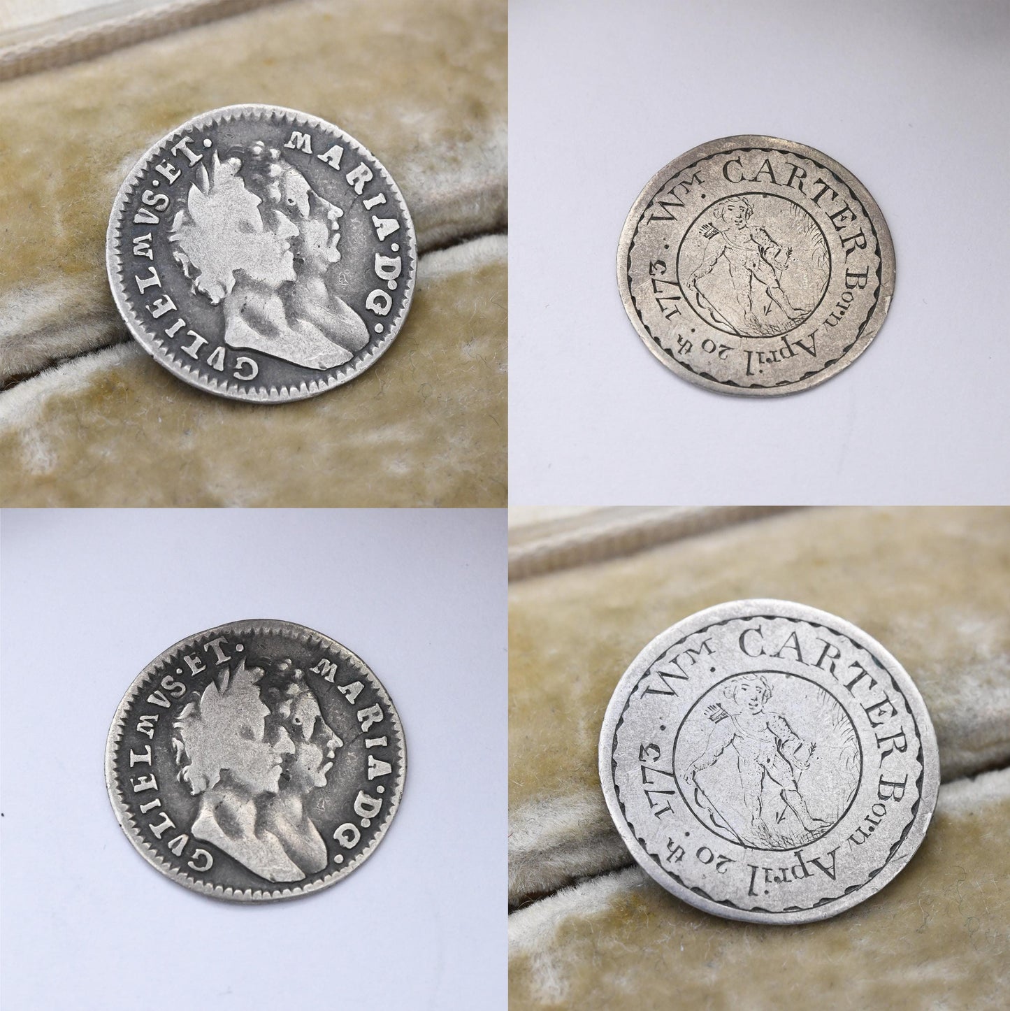 Georgian Love Token Silver William and Mary Coin William Carter Born April 20th 1773 - Engraved Pictorial Convict Token Cupid Baby Archer