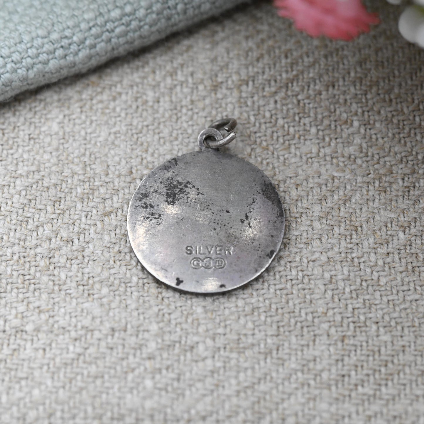 Vintage Georg Jensen Sterling Silver St. Christopher Charm Pendant - Small Circle Mid-Century Patron Saint of Travellers Protect Us Man Baby