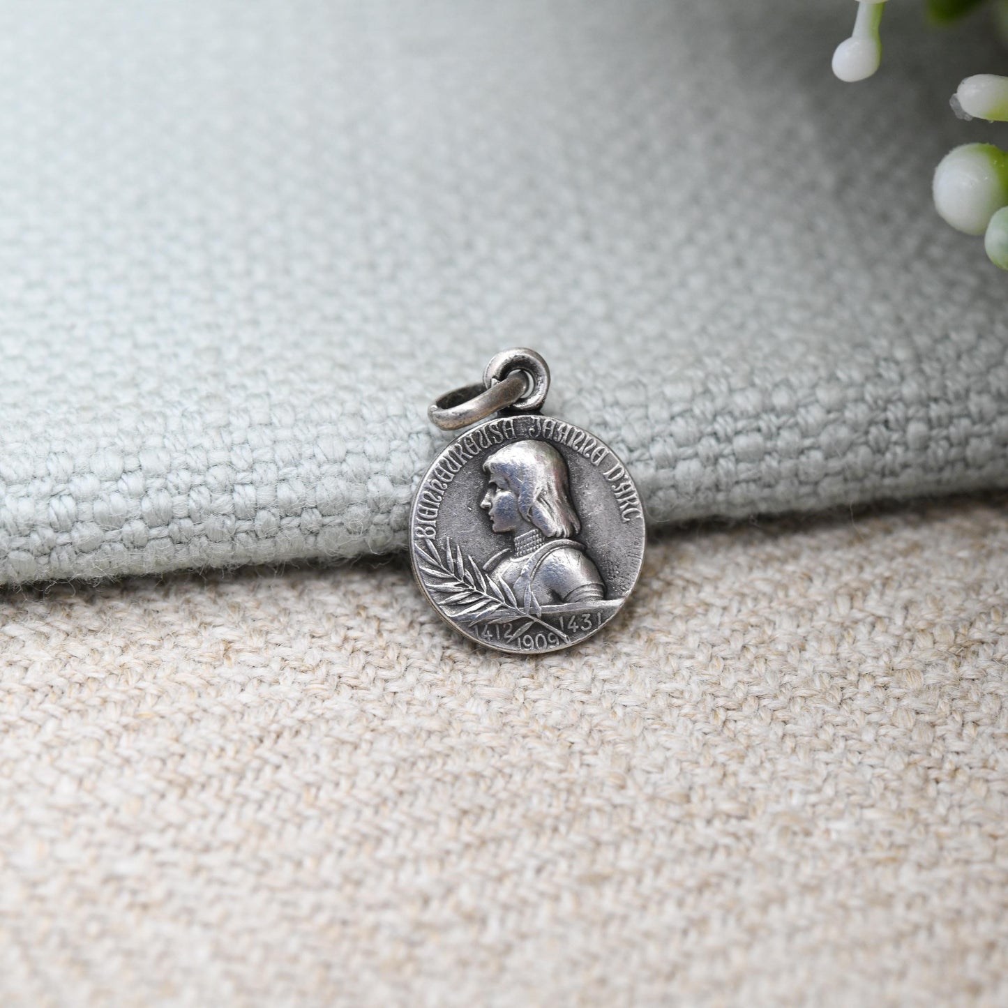 Antique French Silver Joan of Arc Beatification Medal Pendant 1909 by Lavrillier - Edwardian Era Patron Saint of France Souvenir Charm Small