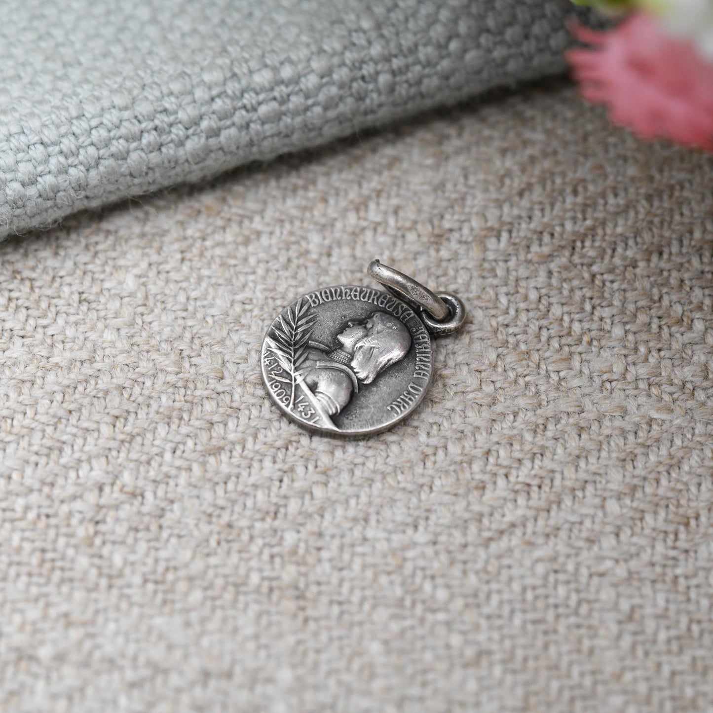 Antique French Silver Joan of Arc Beatification Medal Pendant 1909 by Lavrillier - Edwardian Era Patron Saint of France Souvenir Charm Small
