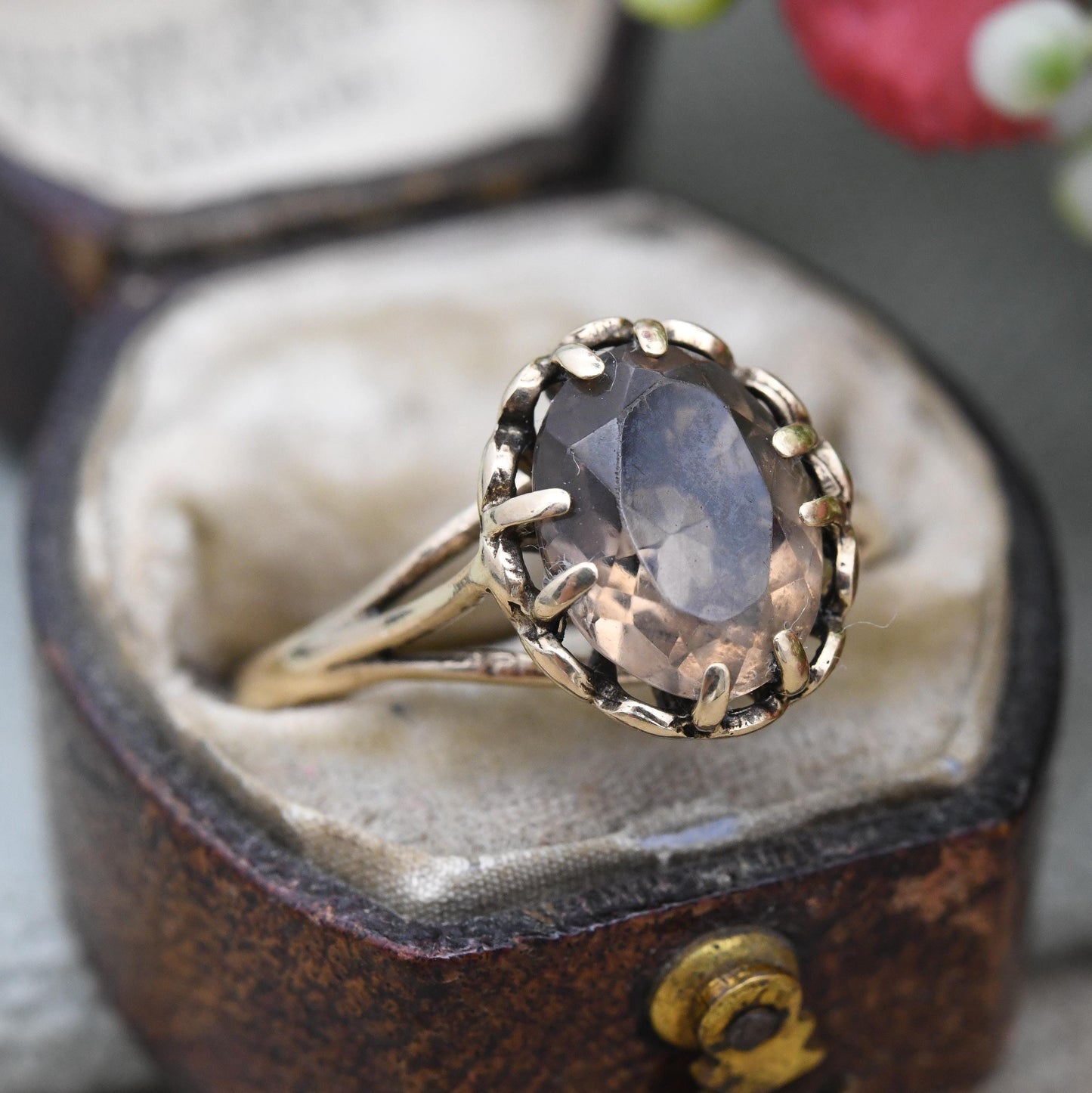 Vintage 9ct Gold Smoky Quartz Statement Ring 1976 by Toye Kenning & Spencer - Mid-Century Large Brown Gemstone | UK Size - O US Size - 7 1/4