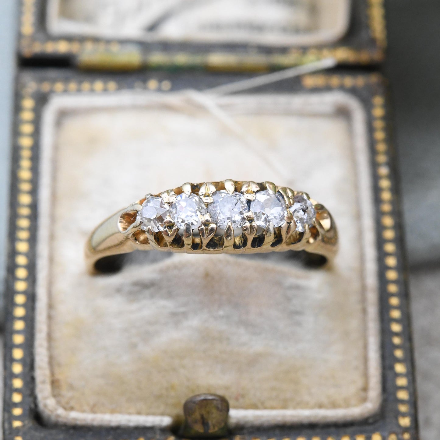 Antique 18ct Gold Old Cut Diamond Boat Ring Edwardian Period - 20th Century Pretty Five Stone Ring Engagement | UK Size - P US Size - 7 3/4