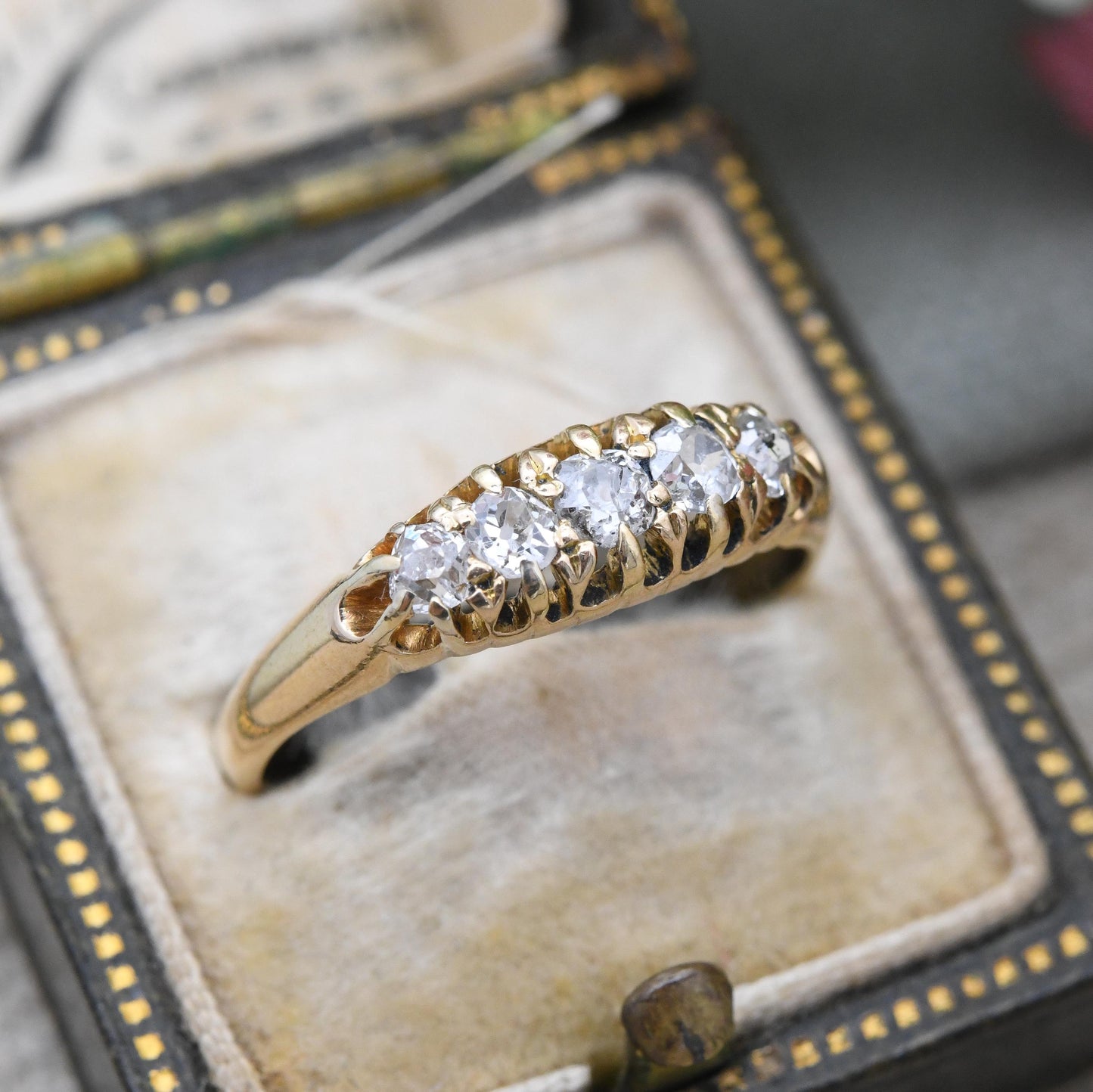 Antique 18ct Gold Old Cut Diamond Boat Ring Edwardian Period - 20th Century Pretty Five Stone Ring Engagement | UK Size - P US Size - 7 3/4