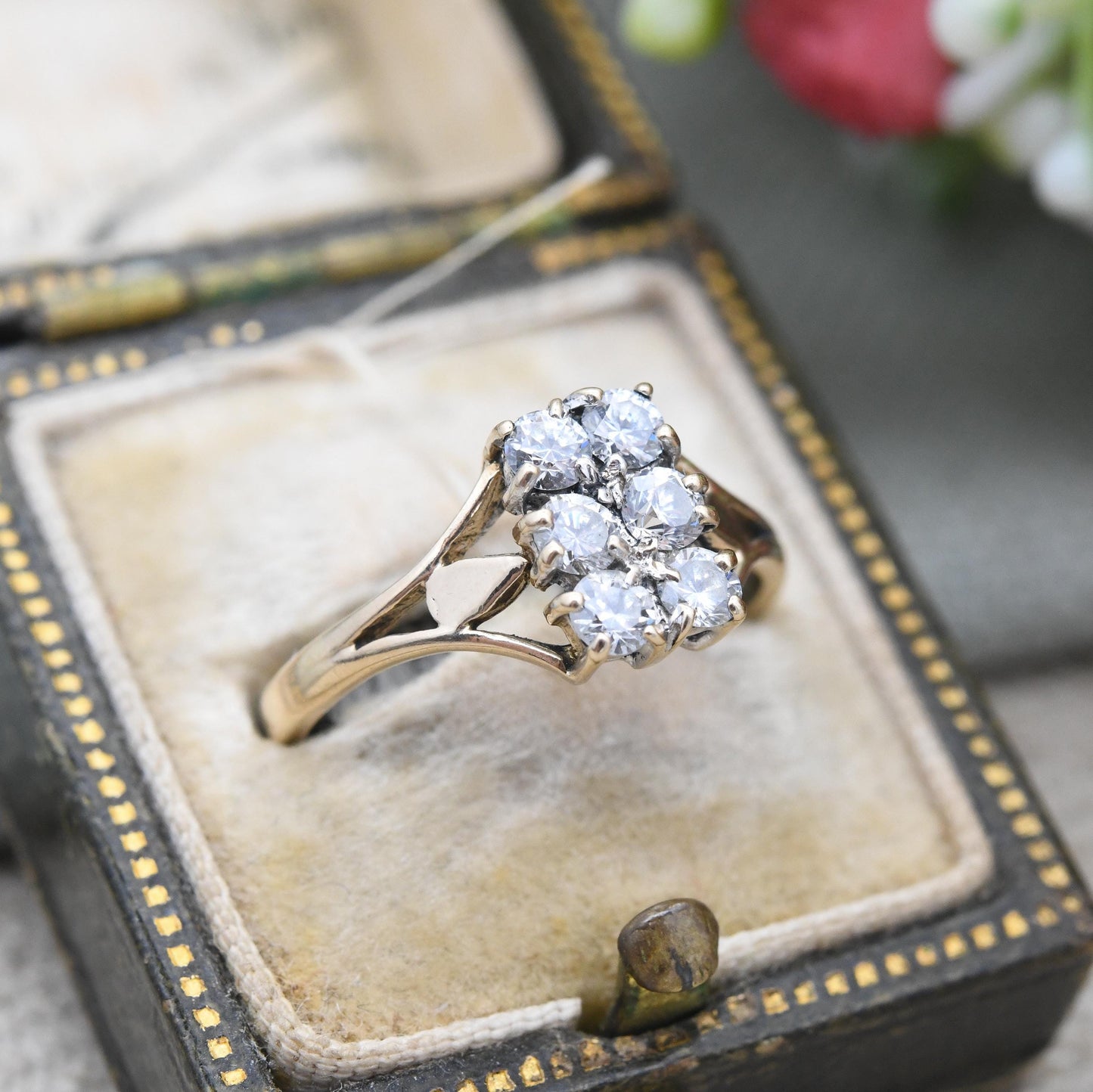 Vintage 9ct Gold CZ Plaque Ring 1982 - Rectangle Shape Setting Pave Ring Solid Gold Jewellery Gift for Her | UK Size - L | US Size - 5 3/4