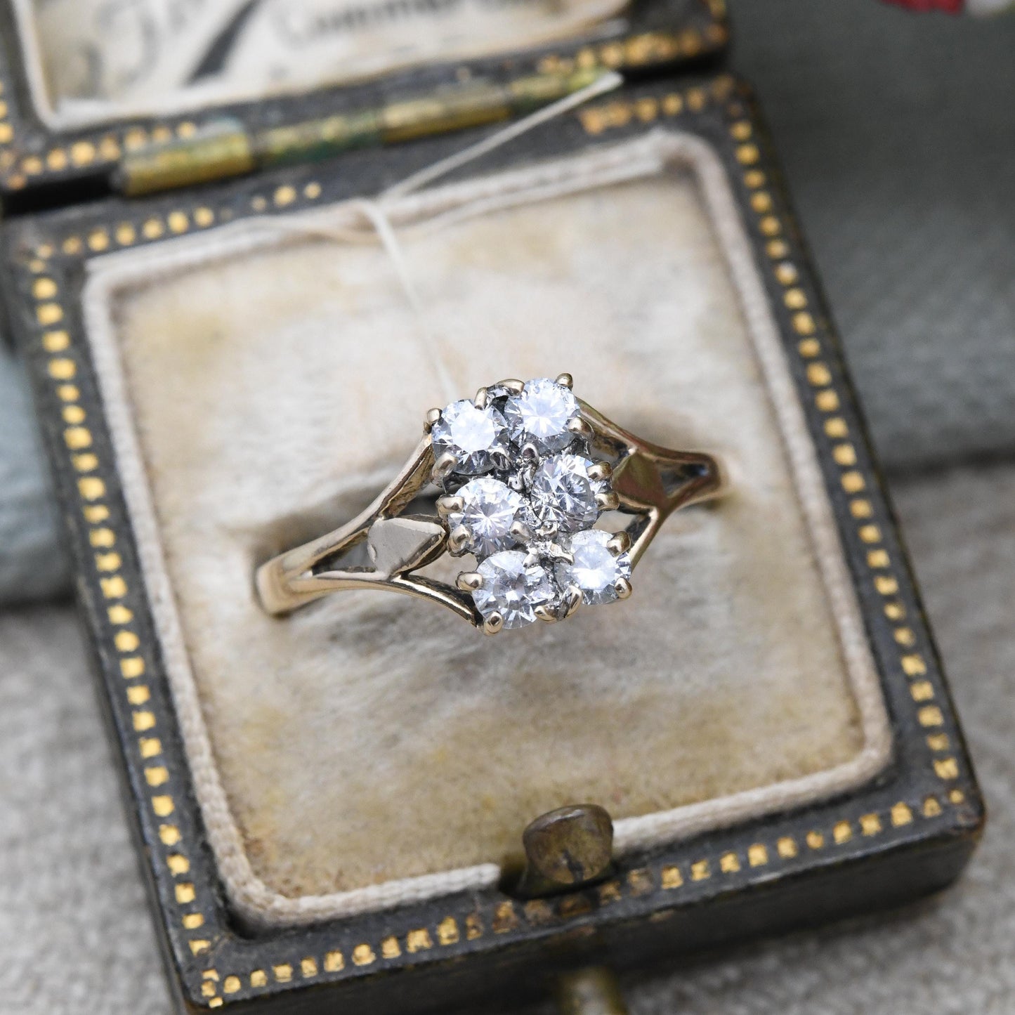 Vintage 9ct Gold CZ Plaque Ring 1982 - Rectangle Shape Setting Pave Ring Solid Gold Jewellery Gift for Her | UK Size - L | US Size - 5 3/4