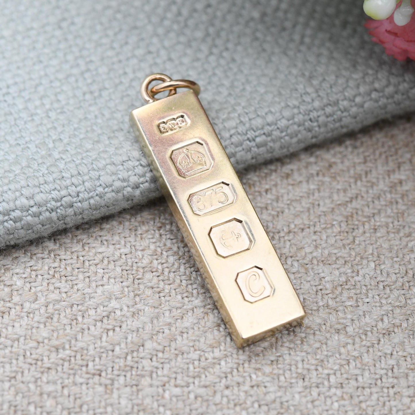 Vintage 9ct Gold Ingot Pendant 1977 by Eric Wallace Nicholls EWN Birmingham Hallmark - Solid Gold Unisex Jewellery Yellow Gold Gift for Him