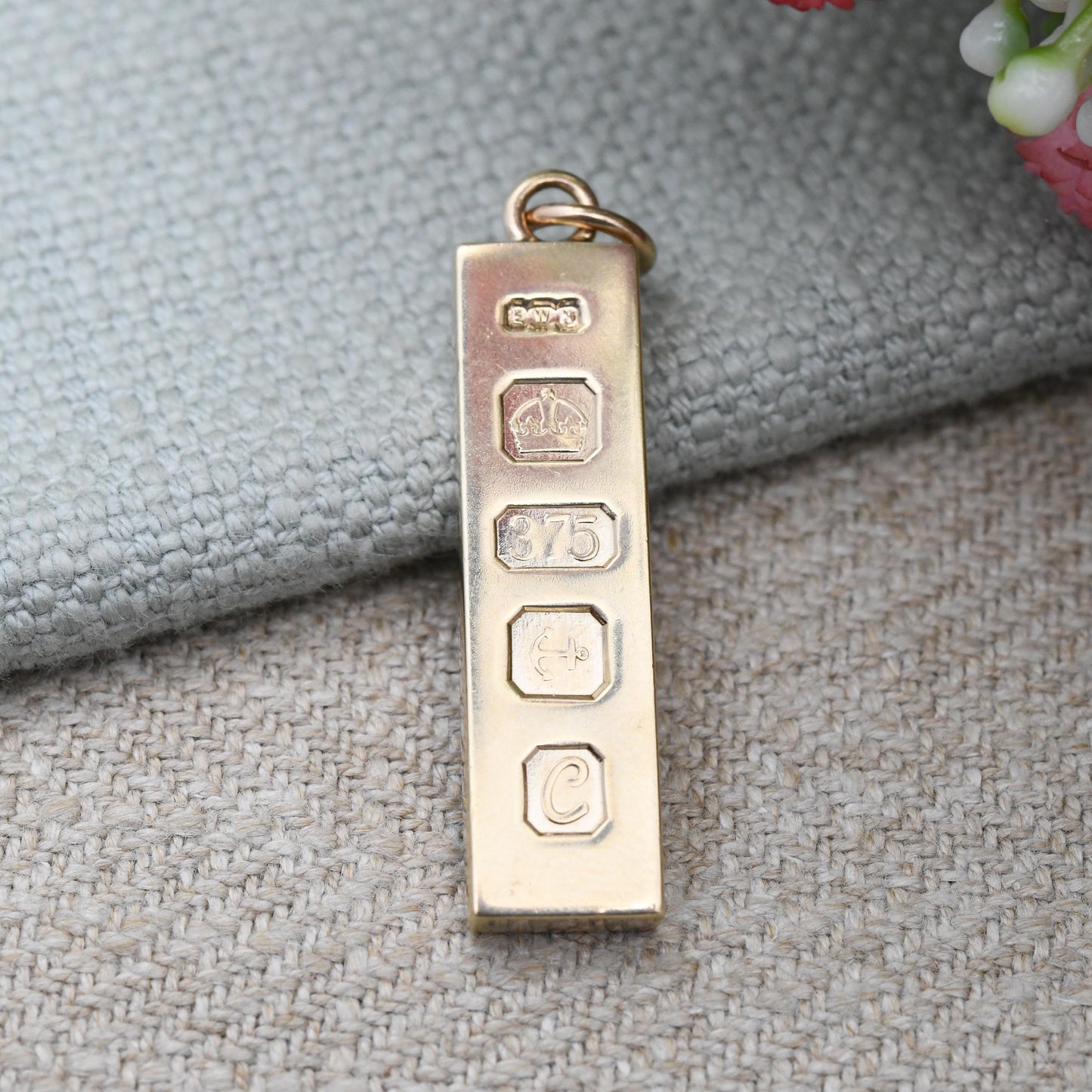 Vintage 9ct Gold Ingot Pendant 1977 by Eric Wallace Nicholls EWN Birmingham Hallmark - Solid Gold Unisex Jewellery Yellow Gold Gift for Him
