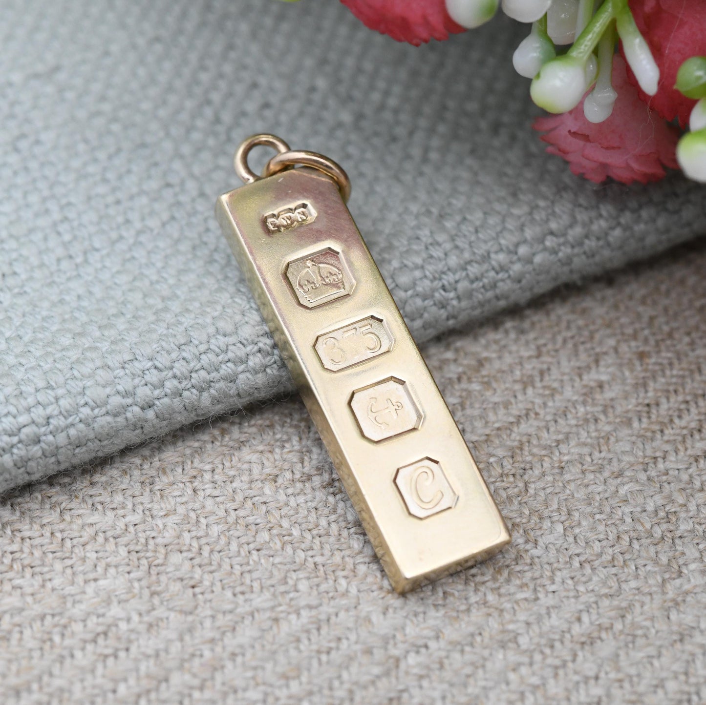 Vintage 9ct Gold Ingot Pendant 1977 by Eric Wallace Nicholls EWN Birmingham Hallmark - Solid Gold Unisex Jewellery Yellow Gold Gift for Him