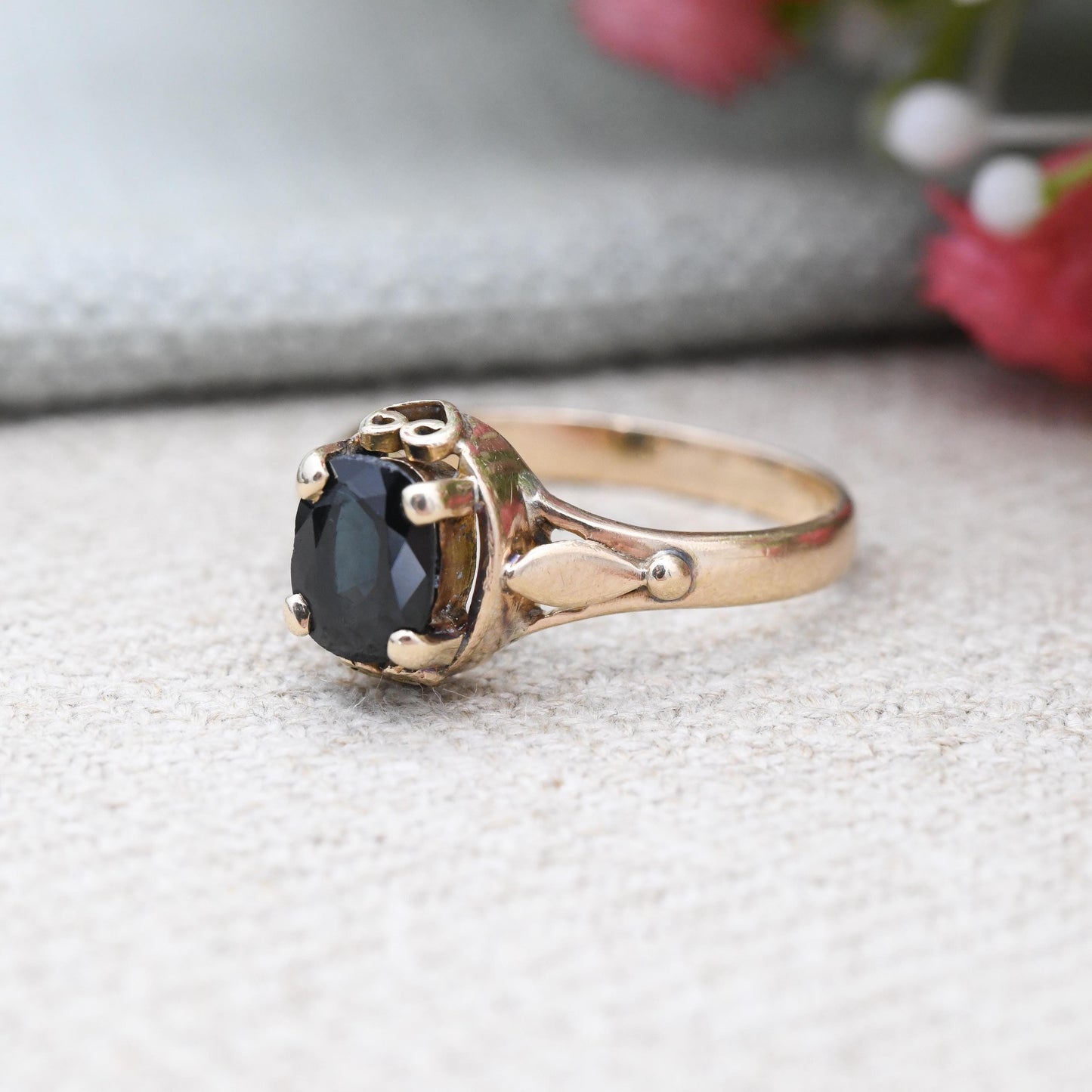 Vintage 14ct Gold Sapphire Solitaire Ring - Teal Blue Green Gemstone | Heart Gallery | Jewellery Gift | UK Size - O 1/2 | US Size - 7 1/2