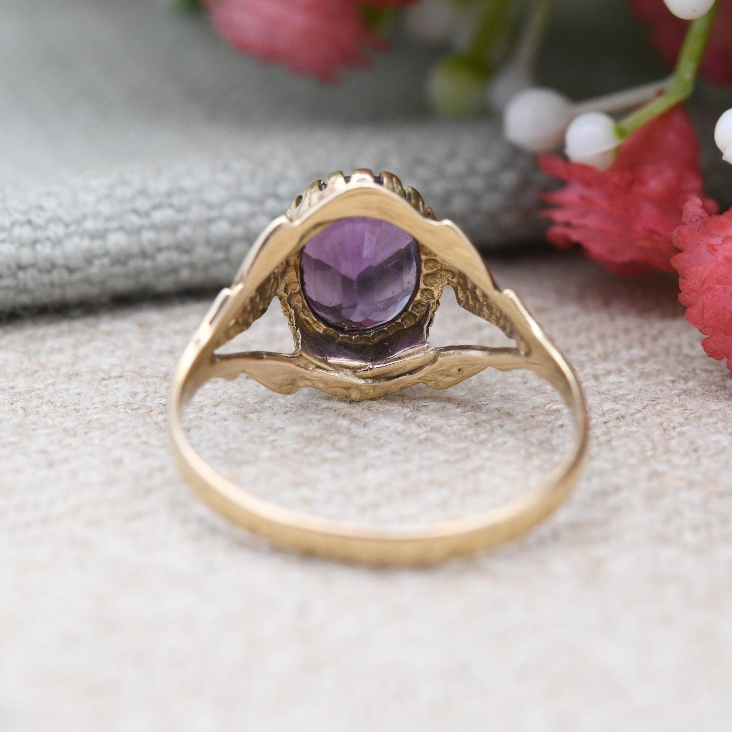Vintage 9ct Gold Amethyst Ring 1990 - Statement Large Purple Faceted Gemstone Solitaire | Pretty Gift for Her | UK Size P | US Size 7 3/4