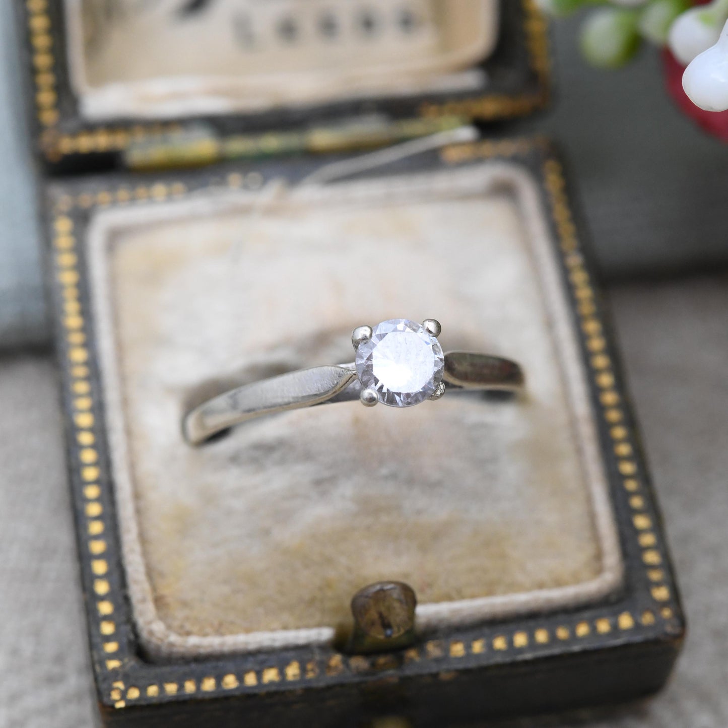 Vintage 9ct White Gold CZ Solitaire Ring - Prong Set Single Stone Ring | Placeholder Engagement Ring | UK Size - N 1/2 | US Size - 6 3/4