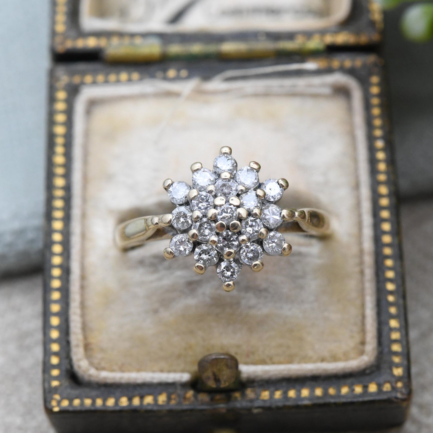 Vintage 9ct Gold and Diamond Cluster Ring 0.5 1/2 Carats 50 Points - Statement Cocktail Pretty Gift for Her | UK Size - L | US Size - 5 3/4