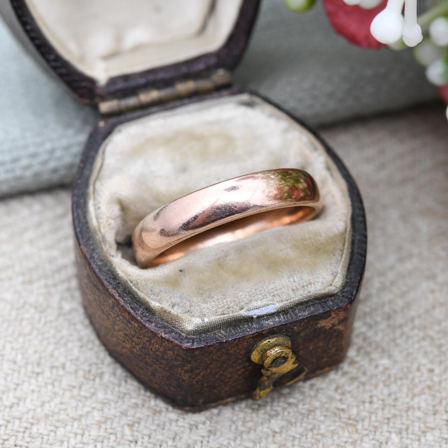 Vintage 9ct Rose Gold Wedding Band Ring 1930 - Solid Gold Stacking Ring | Unisex Everyday Gold Jewellery | UK Size - O 1/2 | US Size - 7 1/2