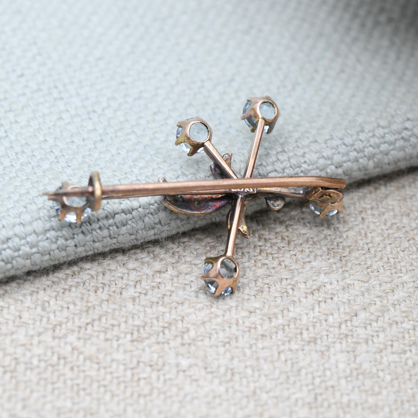 Antique 9ct Gold Southern Cross Constellation Brooch with Seed Pearls and Blue Stones c. 1900 - Crux Star Shape Edwardian Australia Souvenir