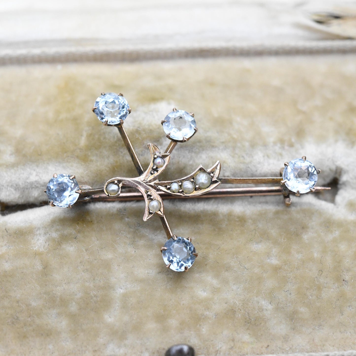 Antique 9ct Gold Southern Cross Constellation Brooch with Seed Pearls and Blue Stones c. 1900 - Crux Star Shape Edwardian Australia Souvenir