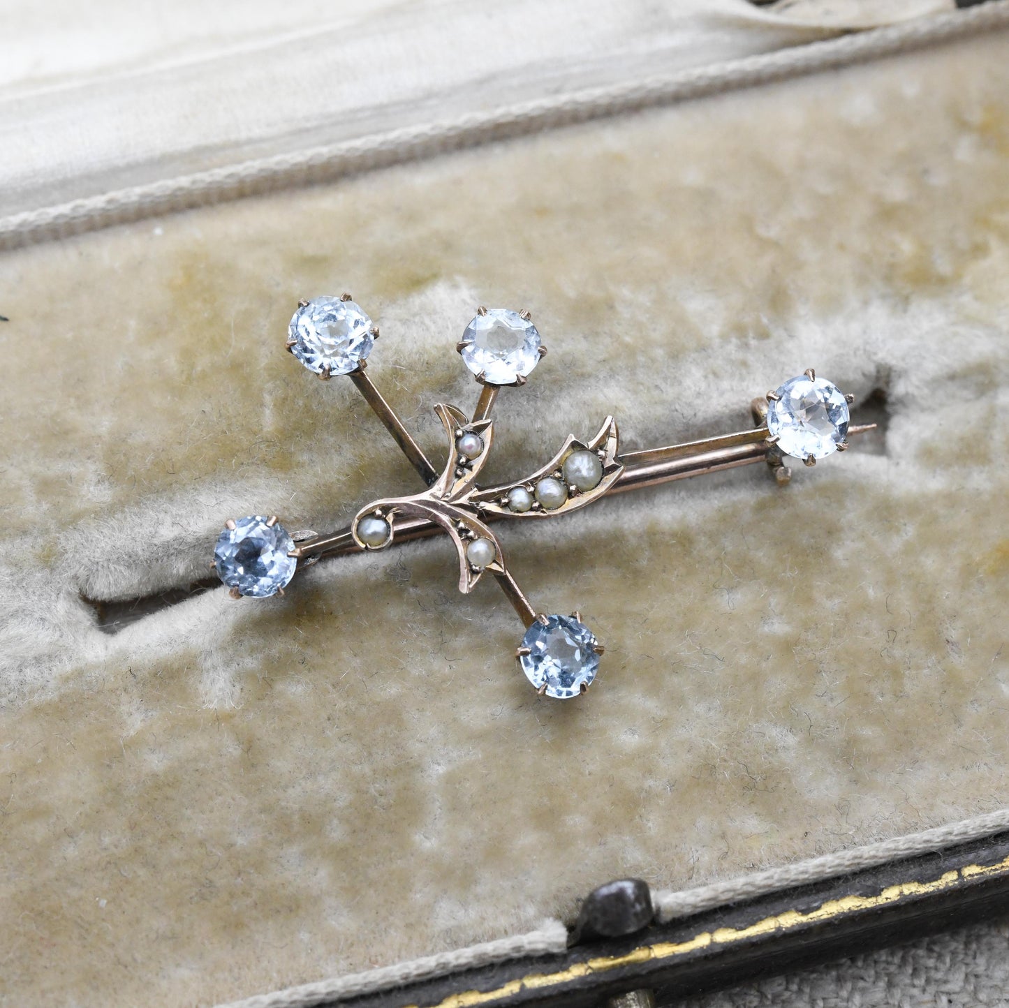 Antique 9ct Gold Southern Cross Constellation Brooch with Seed Pearls and Blue Stones c. 1900 - Crux Star Shape Edwardian Australia Souvenir