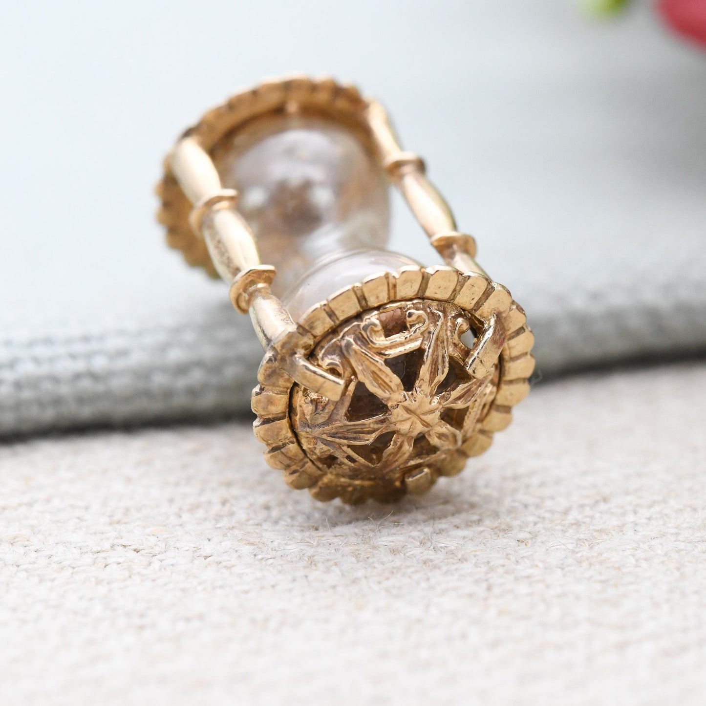 Vintage 9ct Gold Hourglass Charm Pendant by Fred Manshaw 1965 - Sand Timer | Unusual Solid Gold Jewellery Gift for Charm Collection Necklace