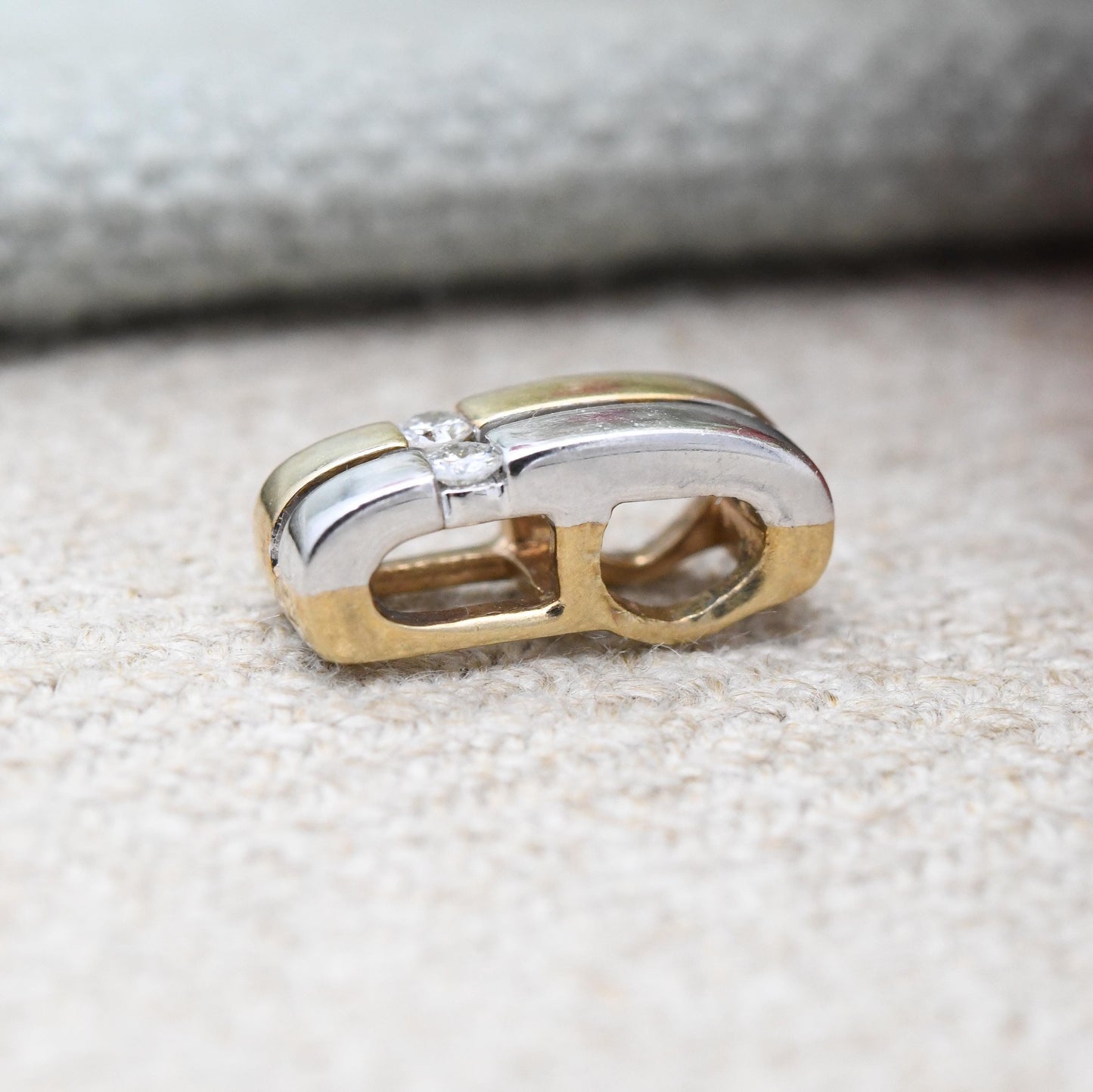 Two Tone 9ct Gold Diamond Pendant 2002 White Gold and Yellow Gold - Solid Gold Minimalist Gift for Her | Double Bar Pendant Charm | Tension