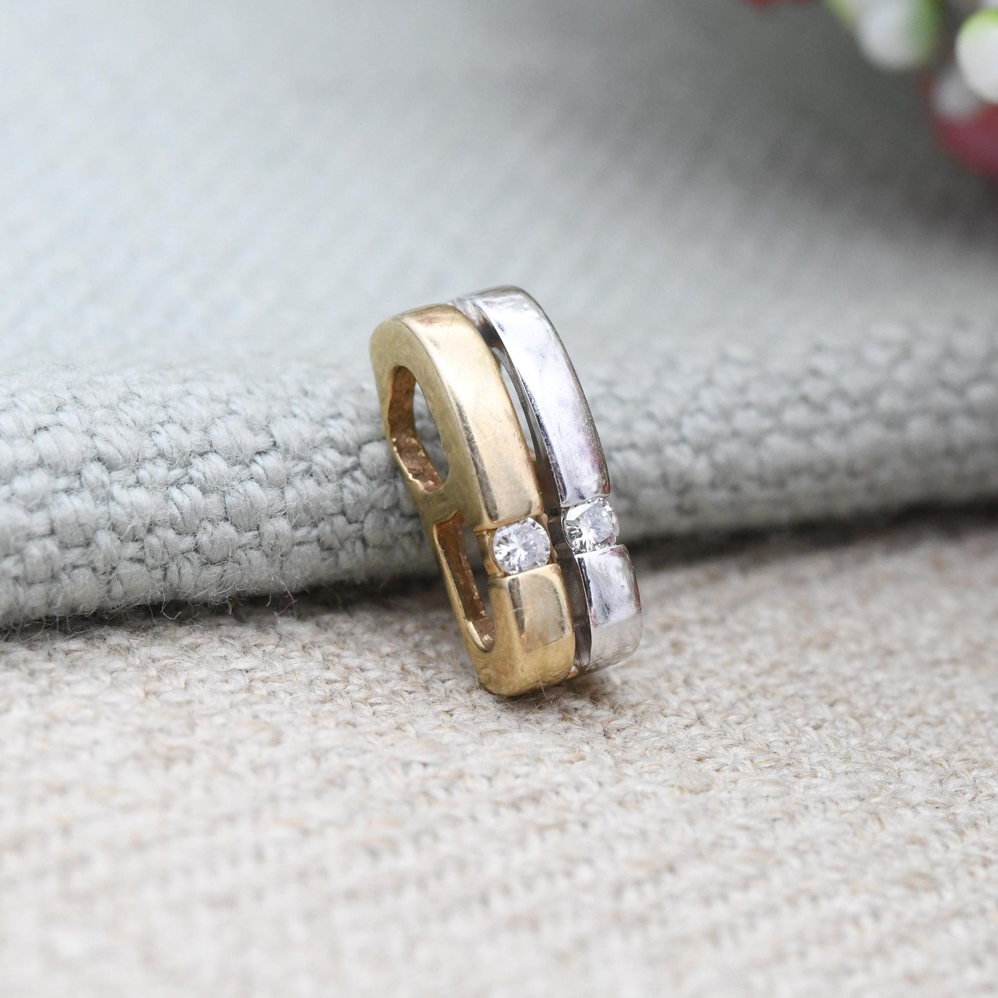 Two Tone 9ct Gold Diamond Pendant 2002 White Gold and Yellow Gold - Solid Gold Minimalist Gift for Her | Double Bar Pendant Charm | Tension
