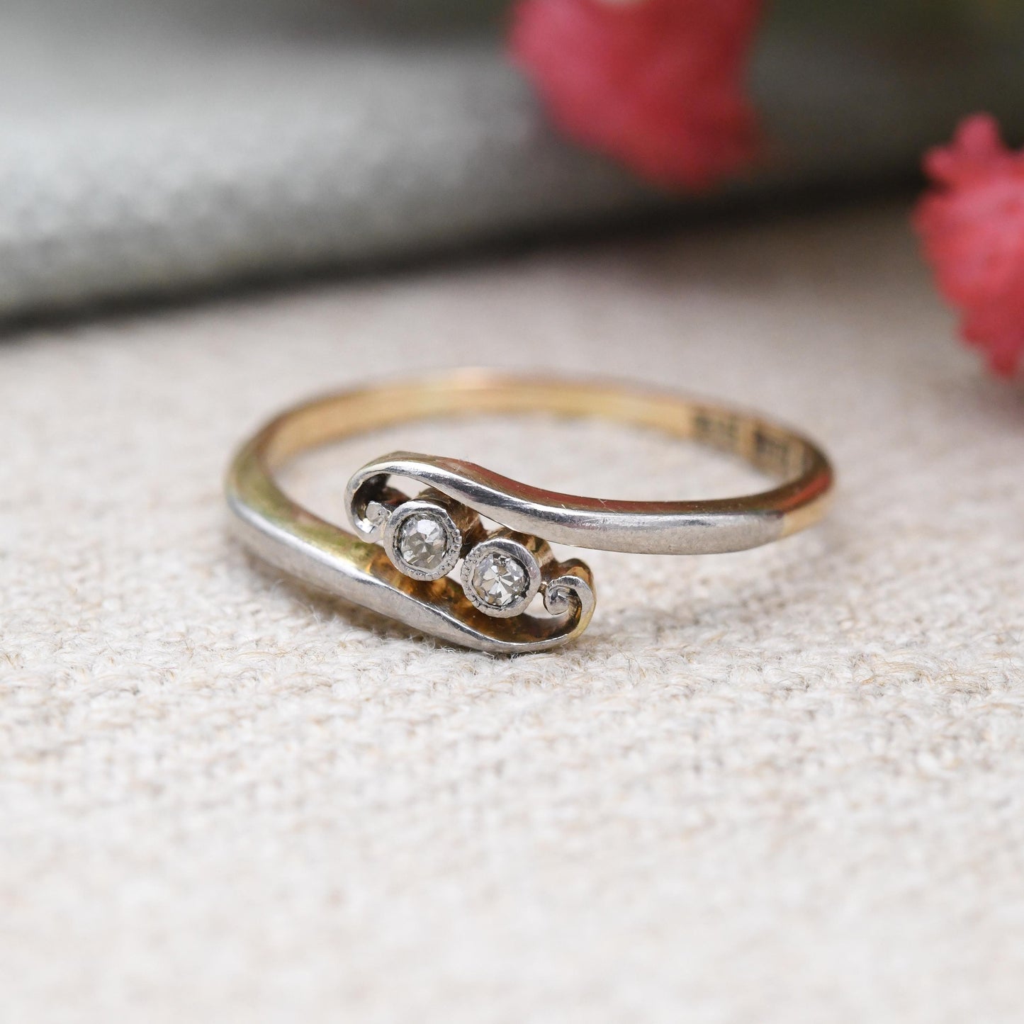 Antique 18ct Gold and Platinum Diamond Toi et Moi Ring by Henry Williams HWLd - 1910s Art Deco Engagement Ring | UK Size - M US Size - 6 1/4