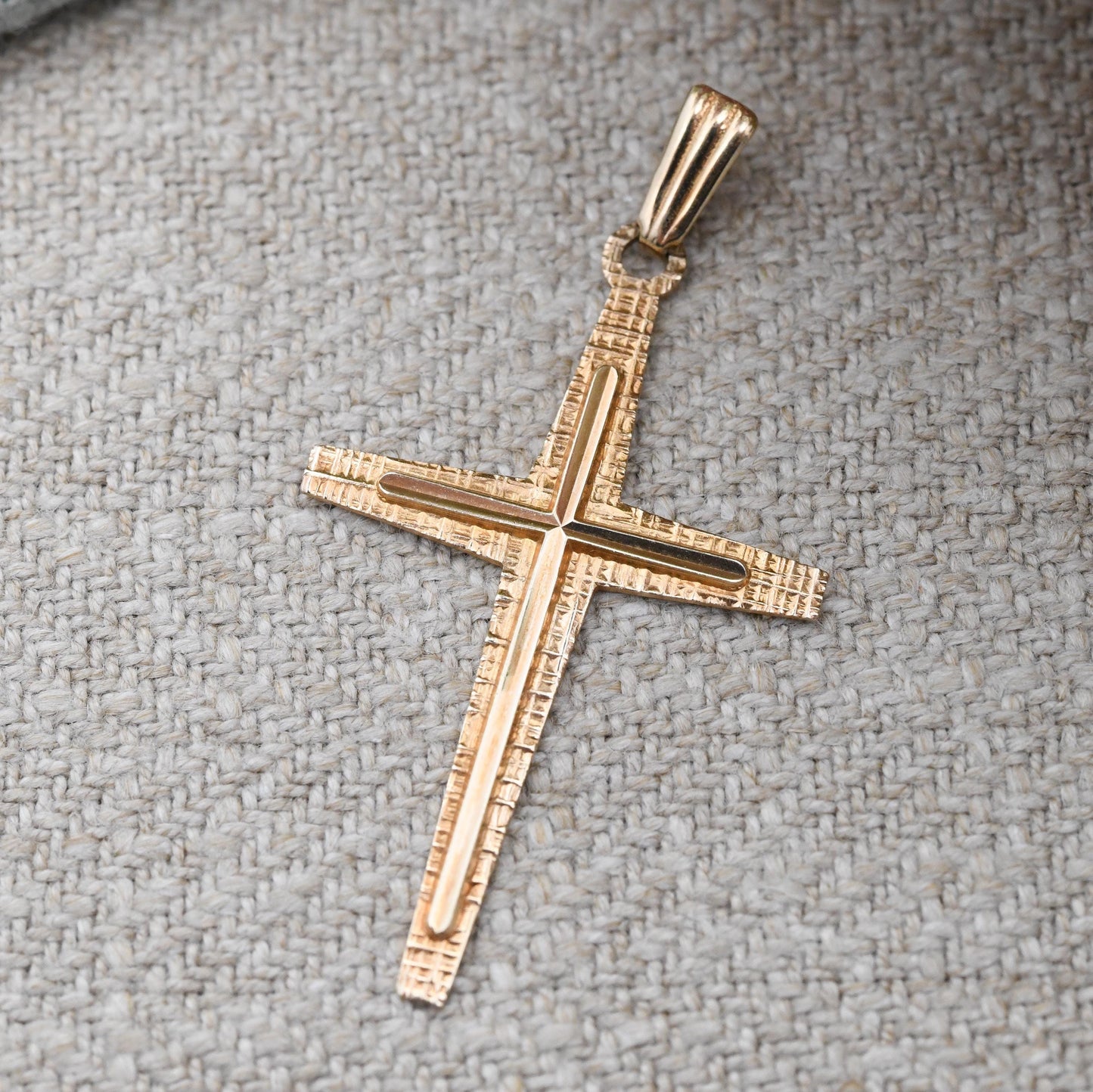 Vintage 9ct Gold Cross Pendant 1973 - Mid-Century Textured Yellow Gold Jewellery Christian Religious Necklace Gift Christening Baptism