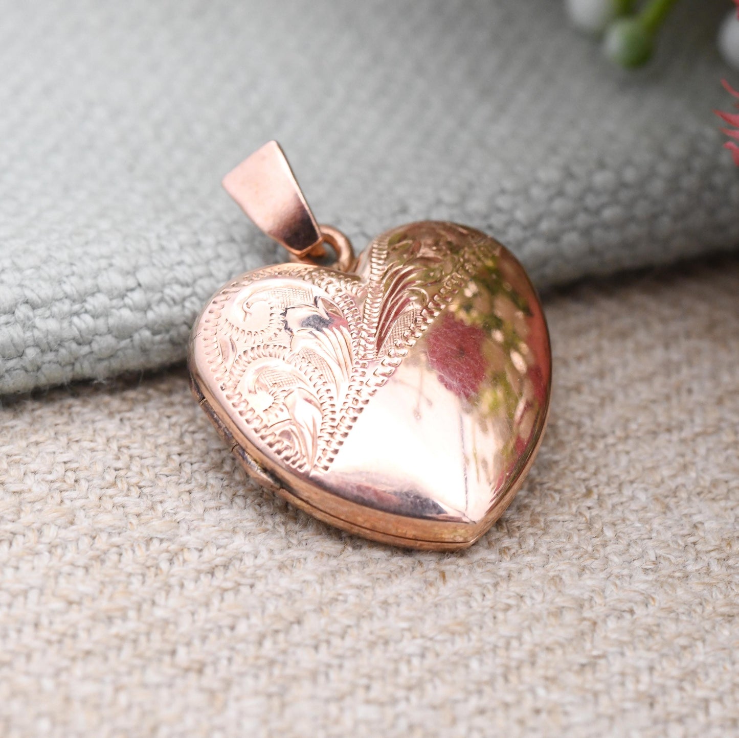 Vintage 9ct Rose Gold Heart Locket Pendant c. 2000s - Love Heart Shape Locket Charm Pendant | Sentimental Jewellery Gift for Her Two Photos