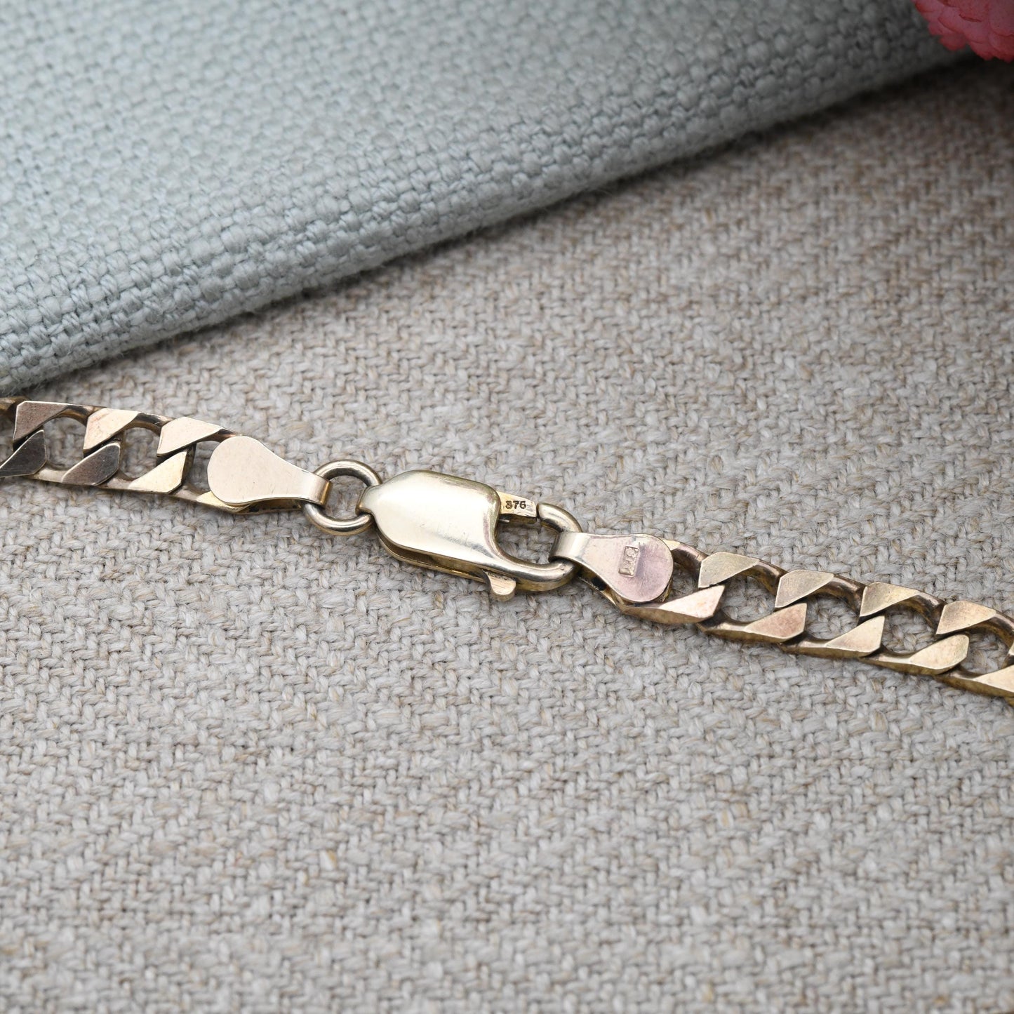 Vintage 9ct Gold Square Curb Link Chain Bracelet 1993 - Solid Yellow Gold Jewellery Gift for Him | Flat Link Everyday Bracelet | 22cm Long