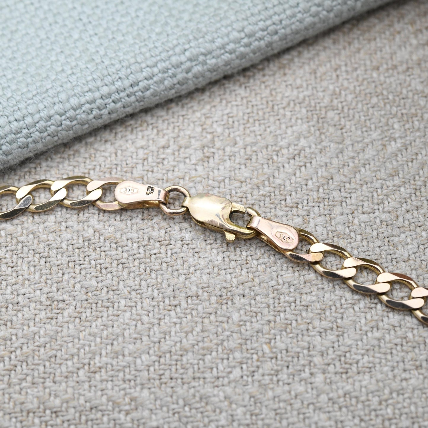 Vintage 9ct Gold Flat Curb Chain Necklace - Unisex 9K Solid Gold Chain | Yellow Gold Everyday Jewellery | 41cm | 16"