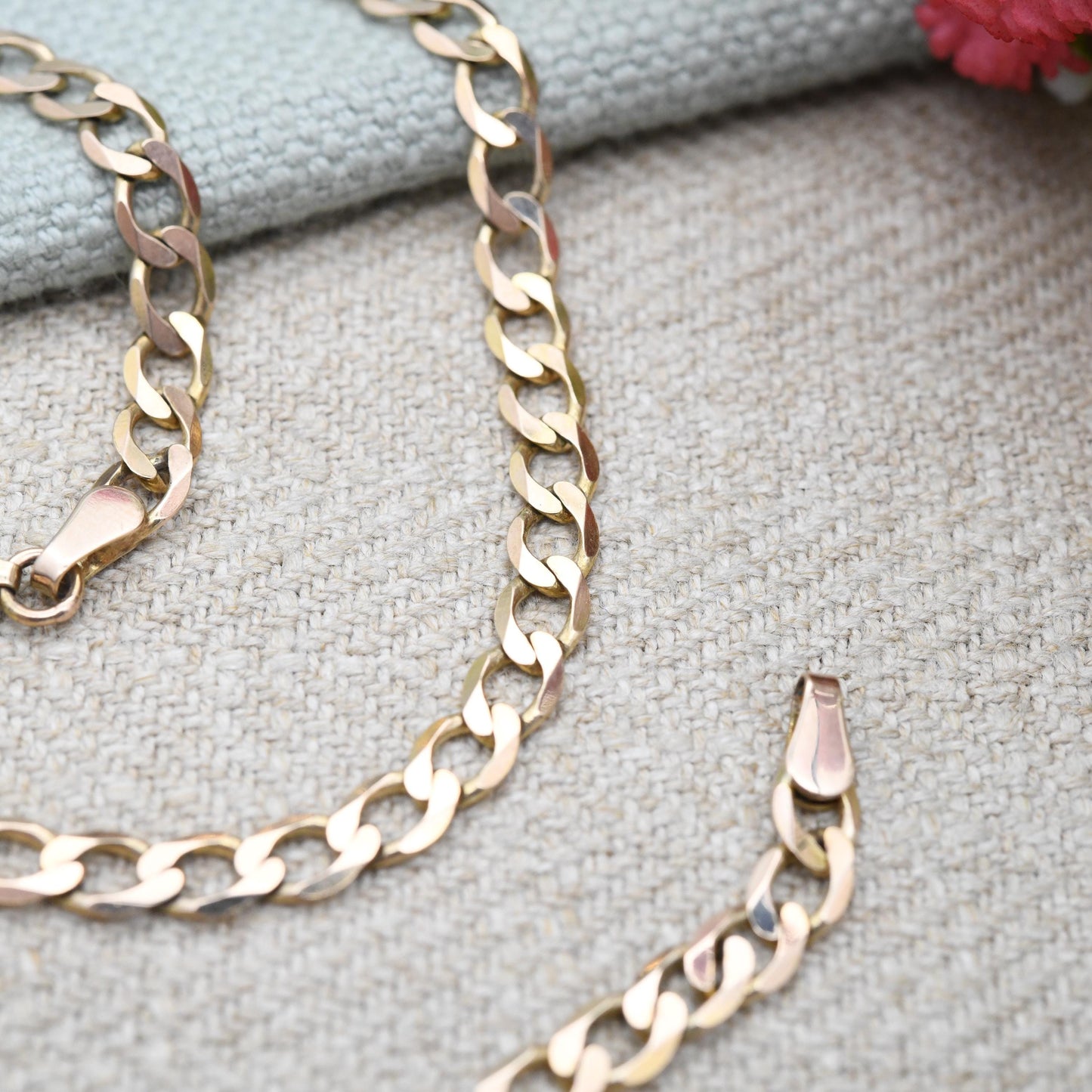 Vintage 9ct Gold Flat Curb Chain Necklace - Unisex 9K Solid Gold Chain | Yellow Gold Everyday Jewellery | 41cm | 16"