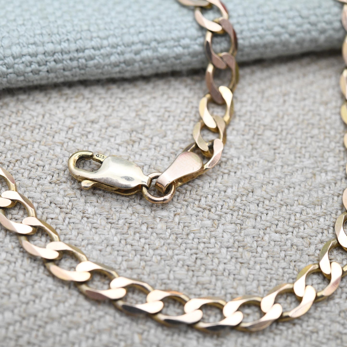 Vintage 9ct Gold Flat Curb Chain Necklace - Unisex 9K Solid Gold Chain | Yellow Gold Everyday Jewellery | 41cm | 16"