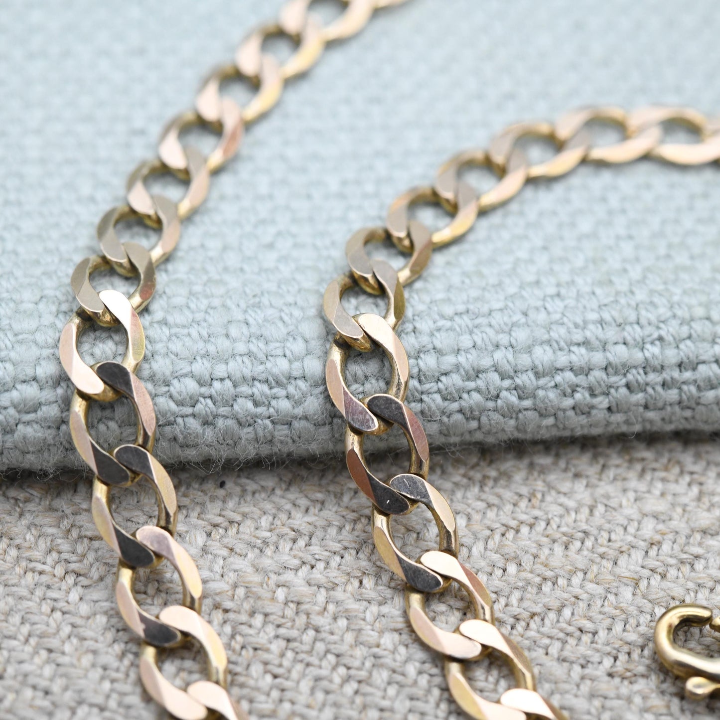 Vintage 9ct Gold Flat Curb Chain Necklace - Unisex 9K Solid Gold Chain | Yellow Gold Everyday Jewellery | 41cm | 16"
