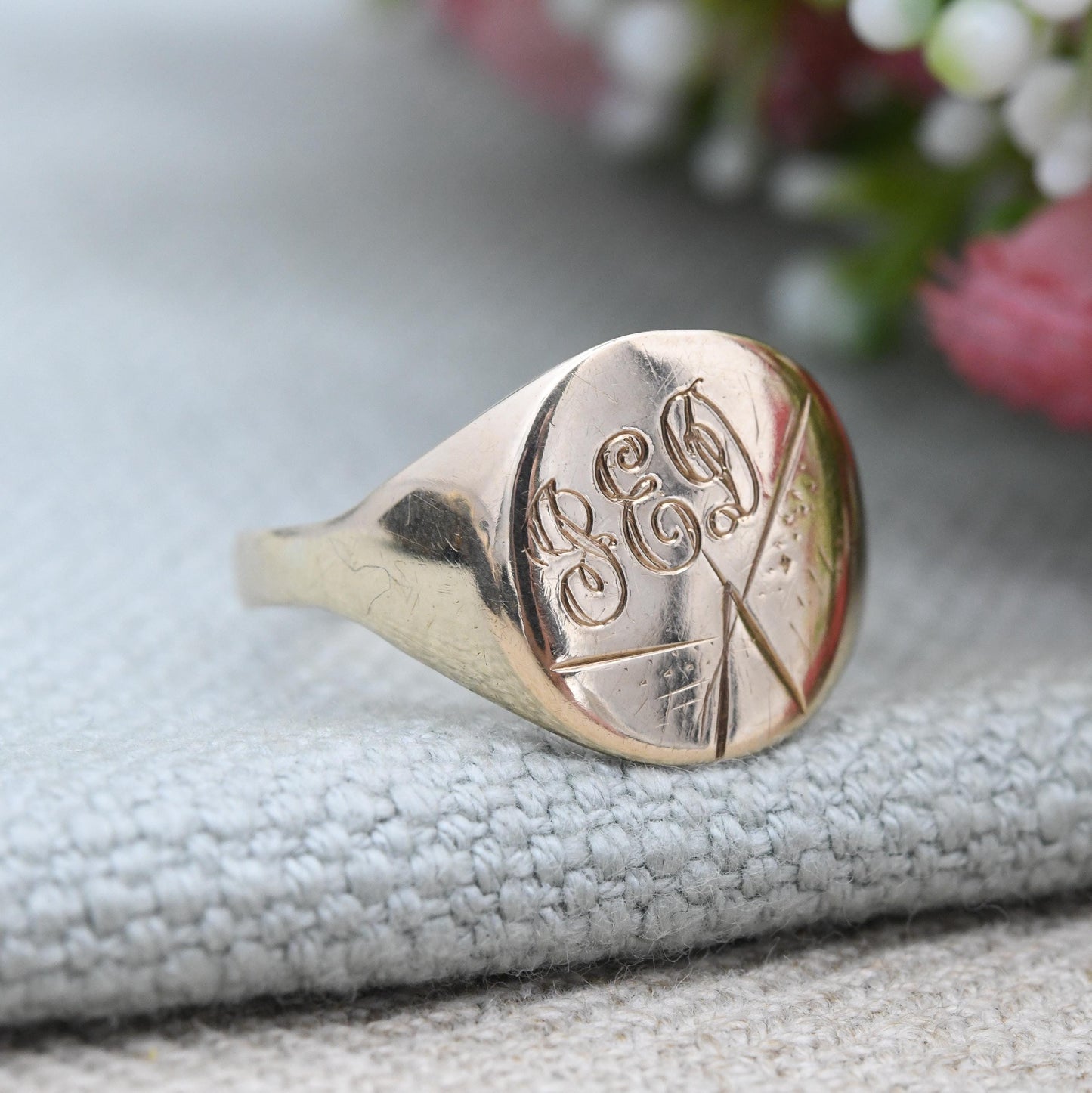 Vintage 9ct Gold Signet Ring 1963 Engraved Initials - Dublin Hallmarks | Large Size Jewellery Gift for Him | UK Size - T | US Size - 9 1/2