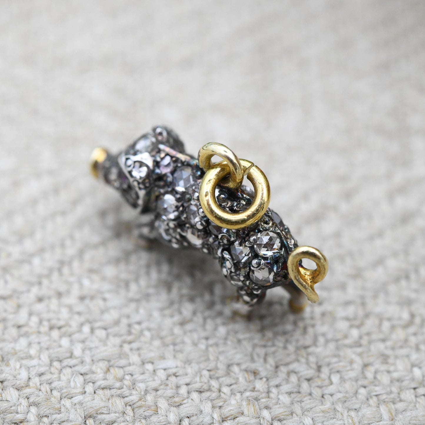 Antique Victorian Diamond and Ruby Pig Pendant Silver and Gold - Rose Cut Diamonds Ruby Eyes Animal Lucky Pig Charm Necklace Stack Gift