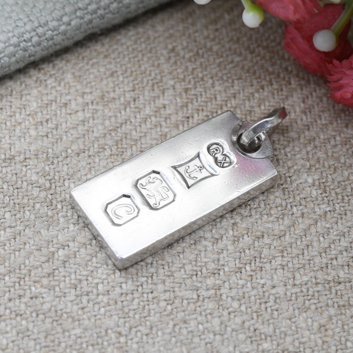 Vintage Sterling Silver Ingot Pendant 1977 Ronex RX - Hallmarked in Birmingham Mid-Century Jewellery Necklace Charm