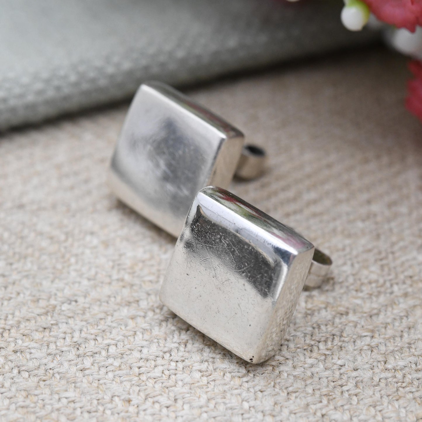 Vintage Sterling Silver Square Stud Earrings Chunky Minimalist - Big Cube Design | Everyday Understated Silver Earrings | Gift for Her