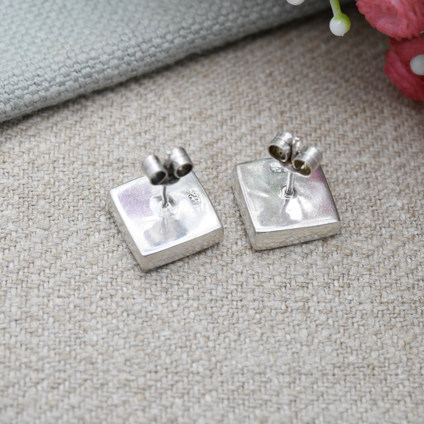 Vintage Sterling Silver Square Stud Earrings Chunky Minimalist - Big Cube Design | Everyday Understated Silver Earrings | Gift for Her