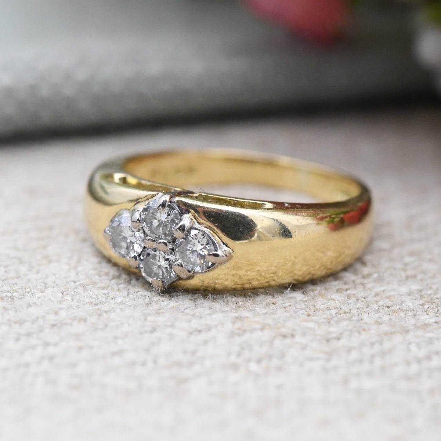 Vintage 18ct Gold Diamond Ring 0.35 Carat 35 Points 1997 - Chunky Solid Yellow Gold Statement Stacker Ring | UK Size - L | US Size - 5 3/4