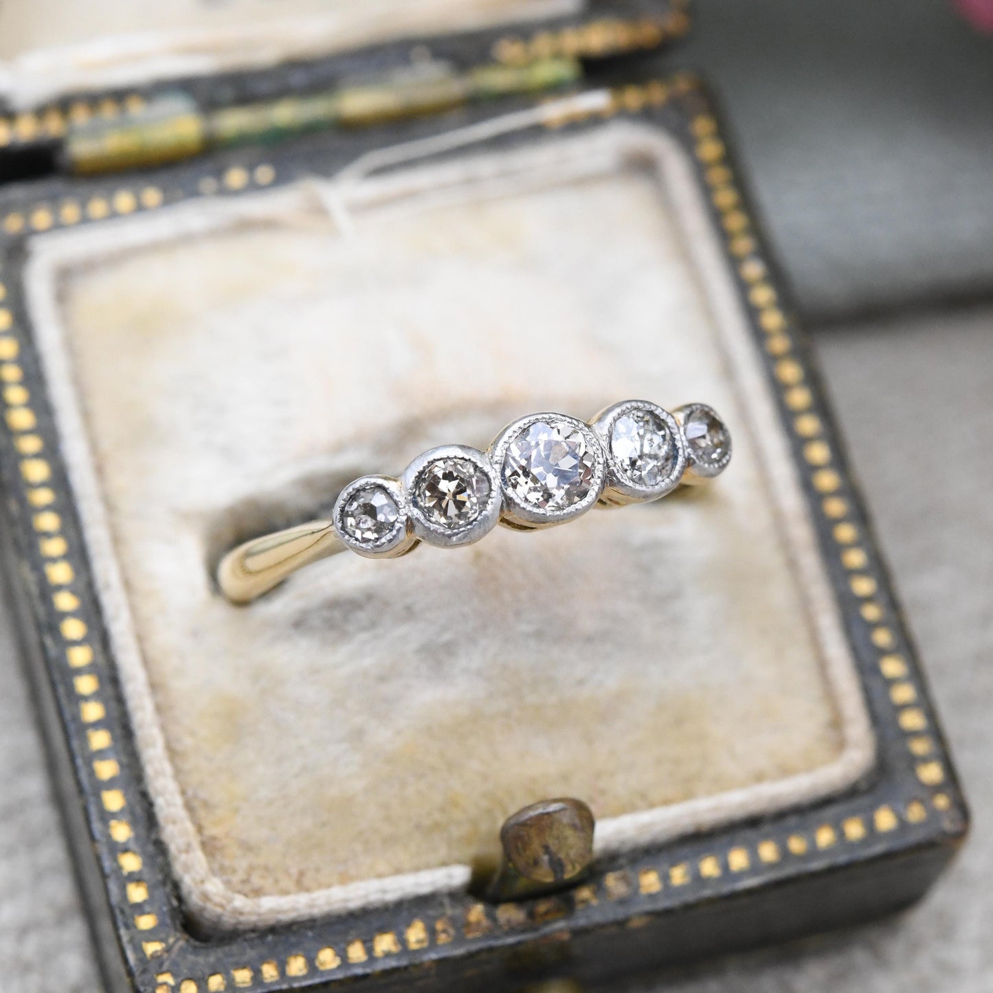 Vintage 18ct Gold Diamond Five Stone Ring 1937 - Graduated Engagement Stacking Ring | Engraved Wedding Date | UK Size - L US Size - 5 3/4