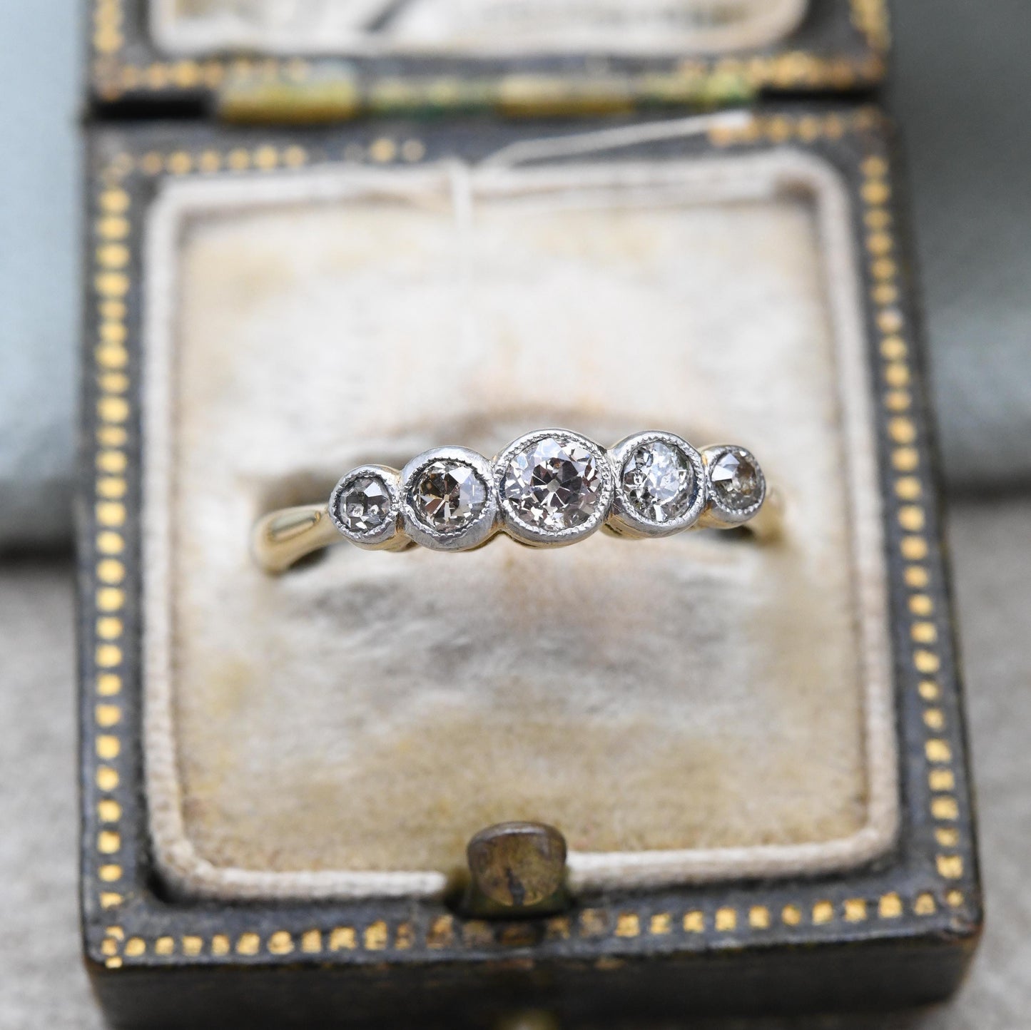 Vintage 18ct Gold Diamond Five Stone Ring 1937 - Graduated Engagement Stacking Ring | Engraved Wedding Date | UK Size - L US Size - 5 3/4