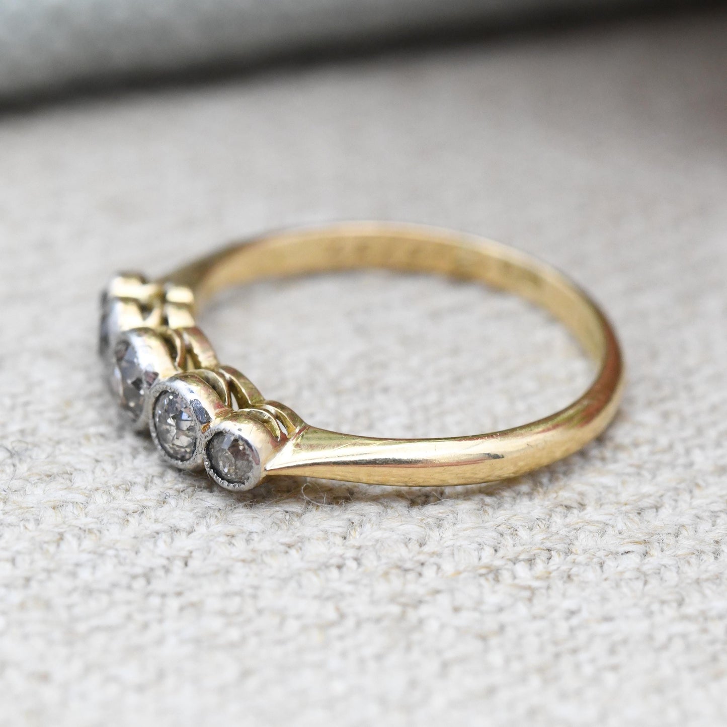 Vintage 18ct Gold Diamond Five Stone Ring 1937 - Graduated Engagement Stacking Ring | Engraved Wedding Date | UK Size - L US Size - 5 3/4