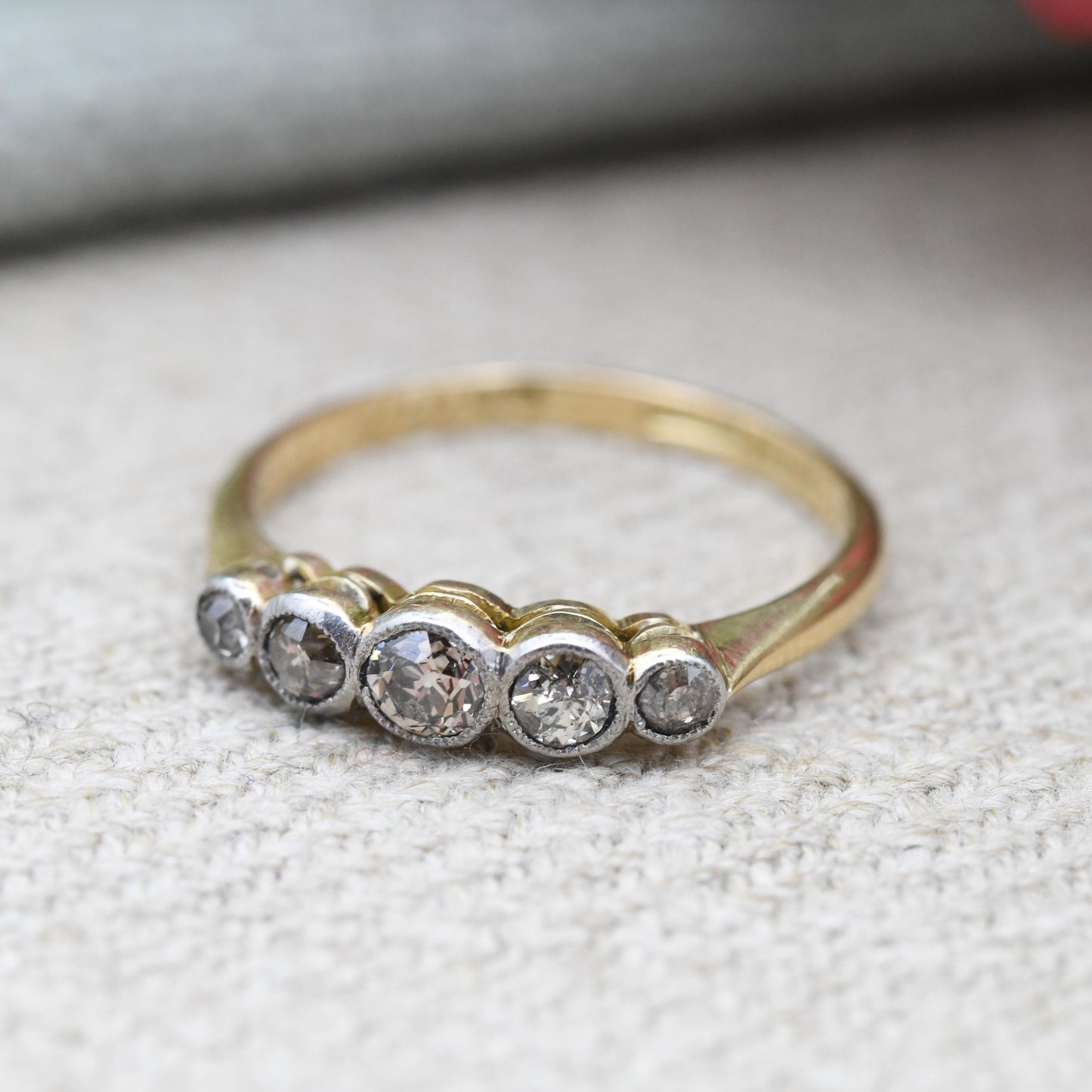 Vintage 18ct Gold Diamond Five Stone Ring 1937 - Graduated Engagement Stacking Ring | Engraved Wedding Date | UK Size - L US Size - 5 3/4
