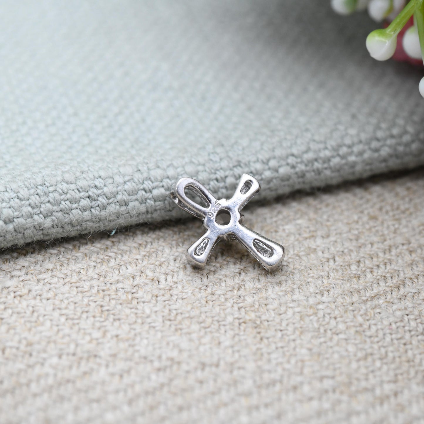 Vintage Sterling Silver Cross Pendant with Clear CZ Stone - Sweet Christening Baptism Jewellery Gift Present Christian Charm for Necklace