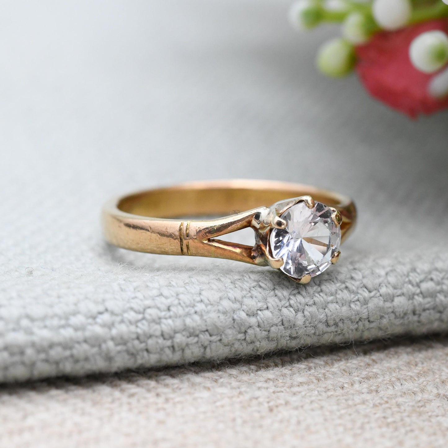 22ct Gold Solitaire Ring True Vintage 1929 Albion Chain Company ACCo - Clear Paste Stone Yellow Gold Engagement | UK Size Q | US Size 8 1/4