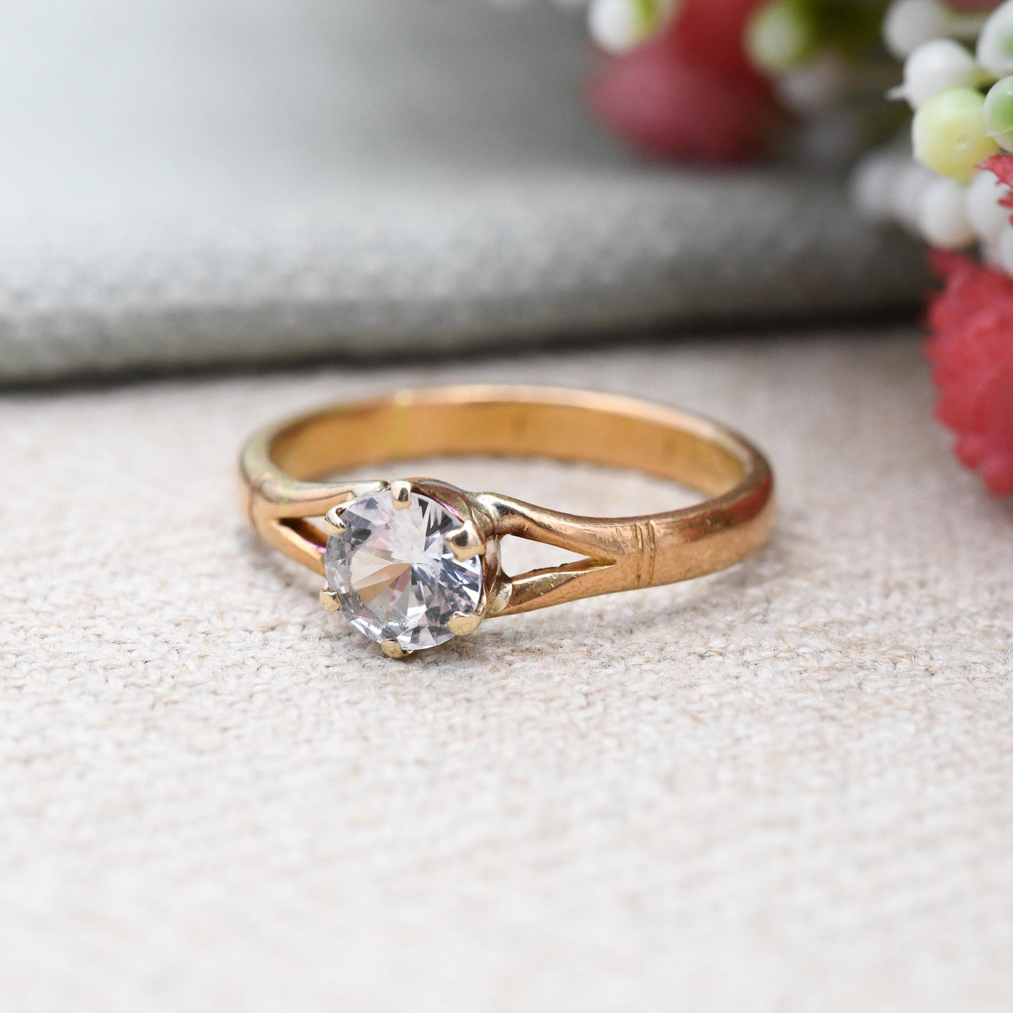 22ct Gold Solitaire Ring True Vintage 1929 Albion Chain Company ACCo - Clear Paste Stone Yellow Gold Engagement | UK Size Q | US Size 8 1/4
