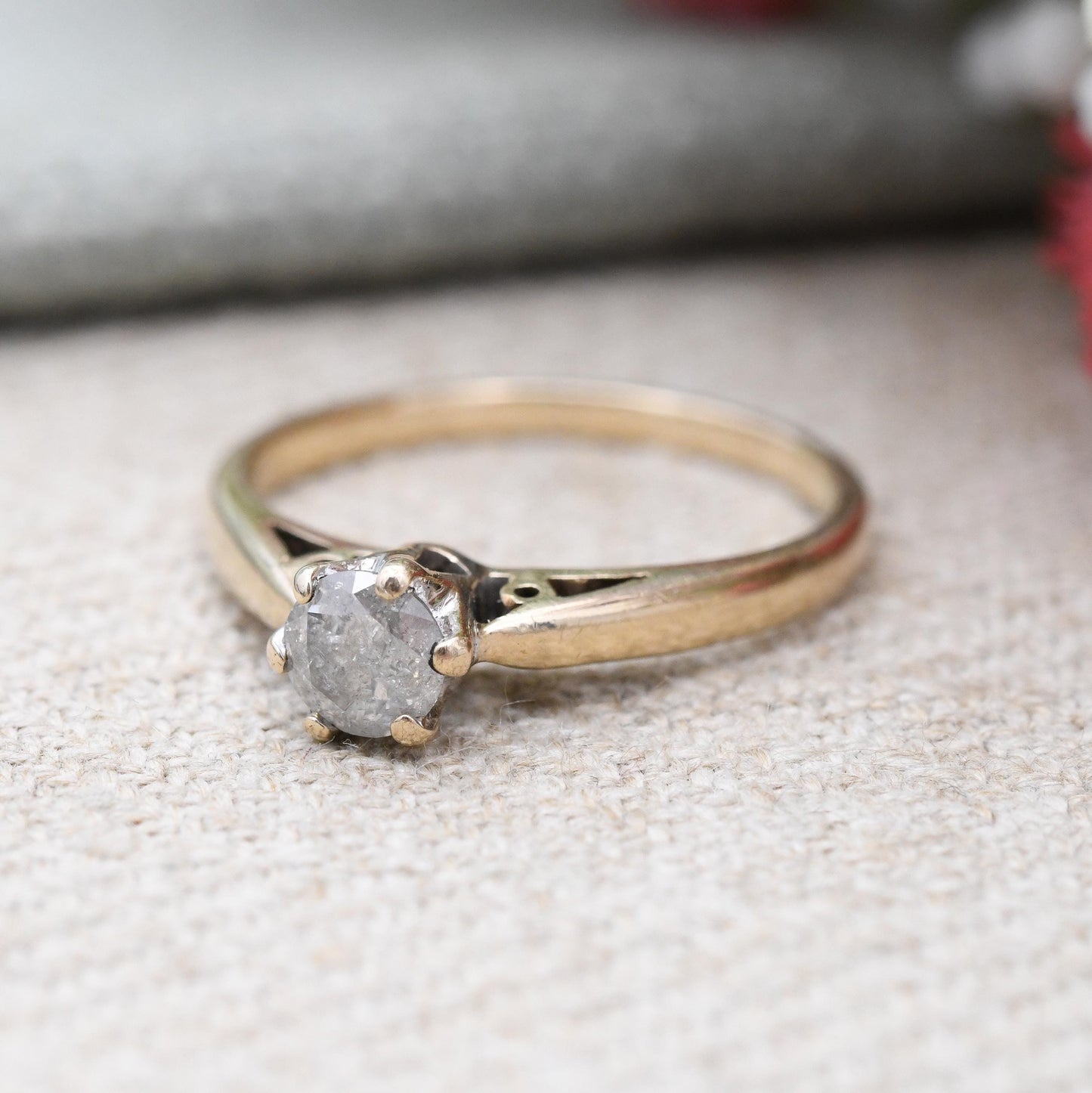 Vintage 9ct Gold Milky Diamond Solitaire Ring 33 Points 1/3 carat - Minimal Design Yellow Gold Engagement | UK Size - M 1/2 US Size - 6 1/2
