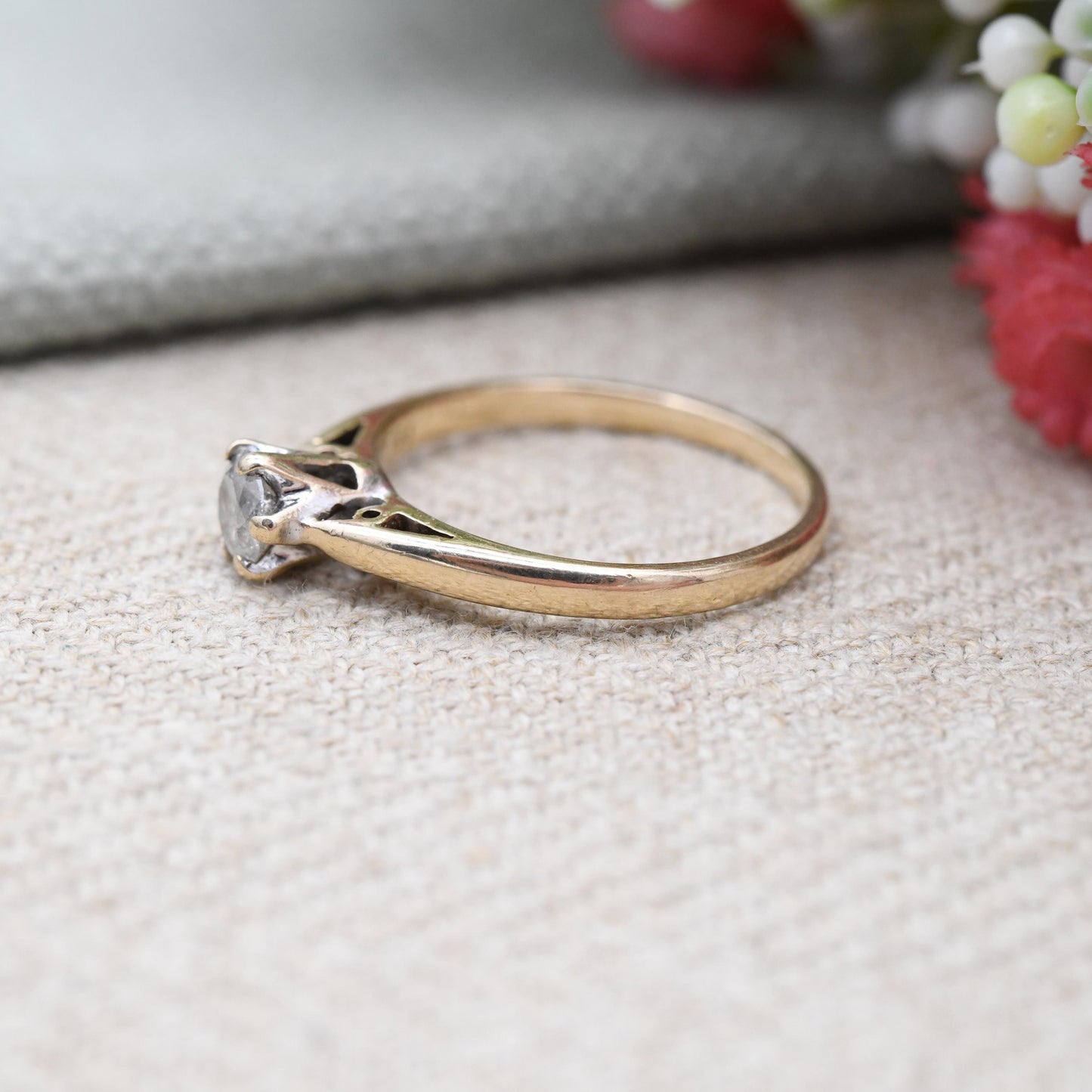Vintage 9ct Gold Milky Diamond Solitaire Ring 33 Points 1/3 carat - Minimal Design Yellow Gold Engagement | UK Size - M 1/2 US Size - 6 1/2